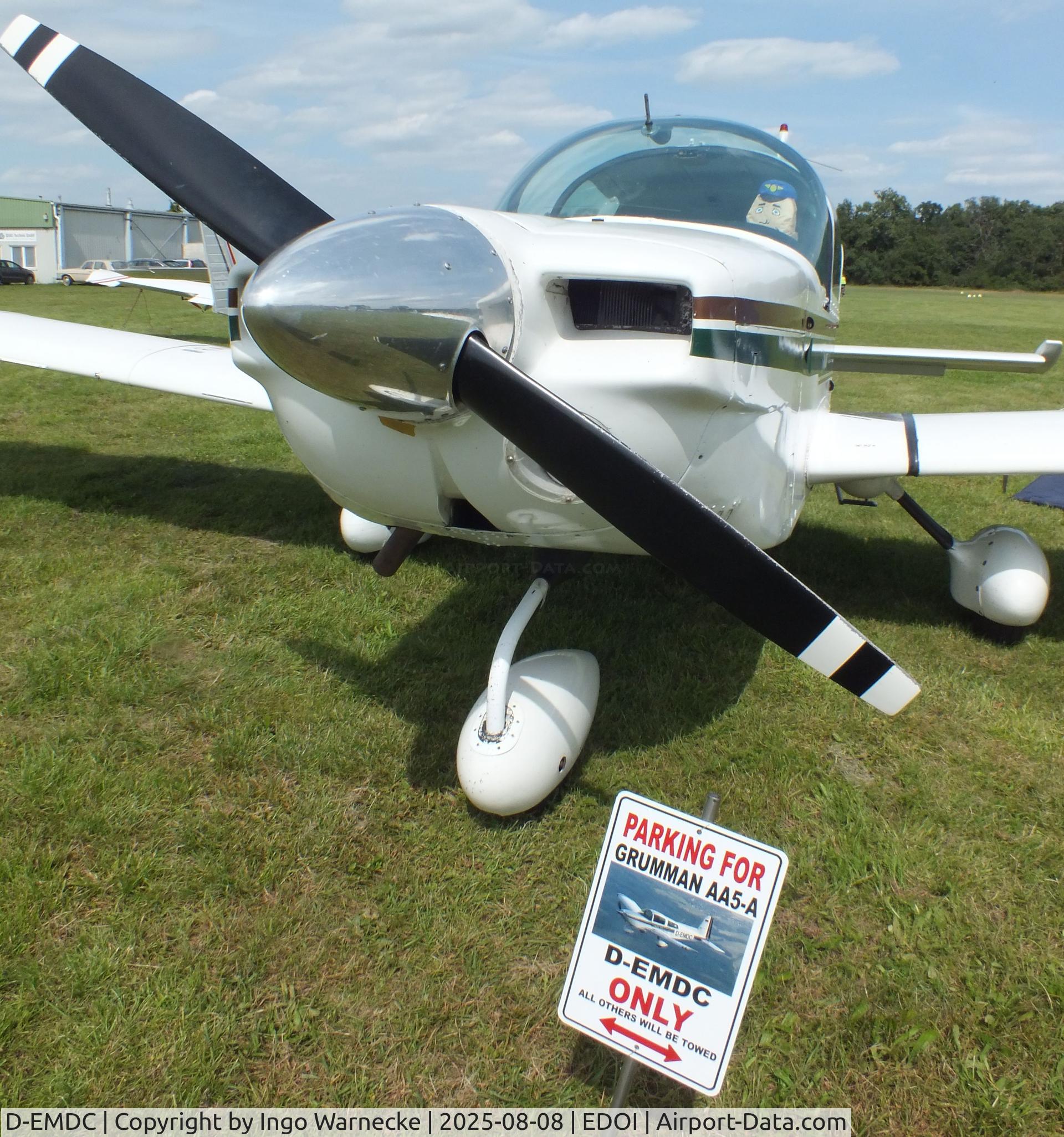 D-EMDC, Grumman American AA-5A Cheetah C/N AA05-0045, Grumman American AA-5A Cheetah at Bienenfarm airfield during the 2025 Quax Bücker-Treffen (Bücker-Meeting) and Vintage Aerobatic World Championships