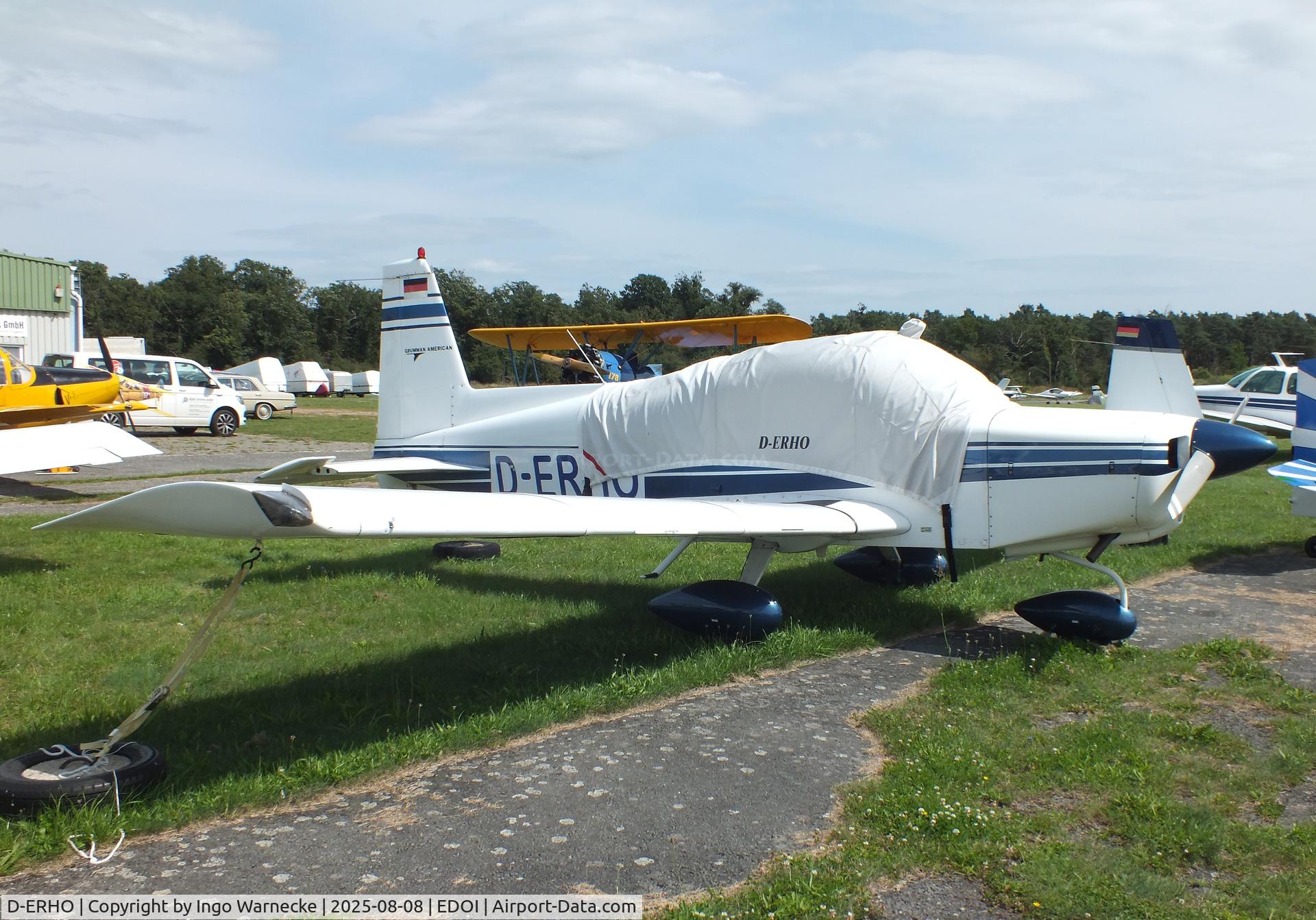 D-ERHO, 1974 Grumman American AA-5 Traveler C/N AA5-0507, Grumman American AA-5 Traveler at Bienenfarm airfield during the 2025 Quax Bücker-Treffen (Bücker-Meeting) and Vintage Aerobatic World Championships