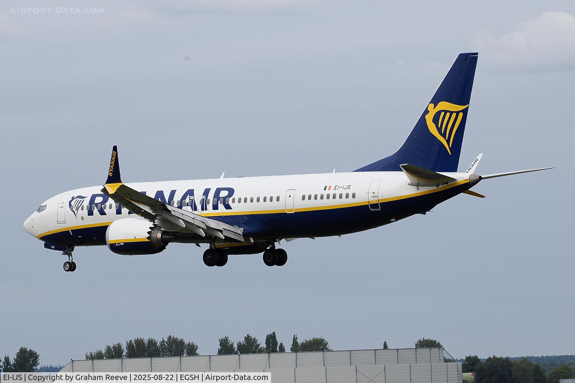 EI-IJS, 2024 Boeing 737-8 MAX 200 C/N 67104, Landing at Norwich.