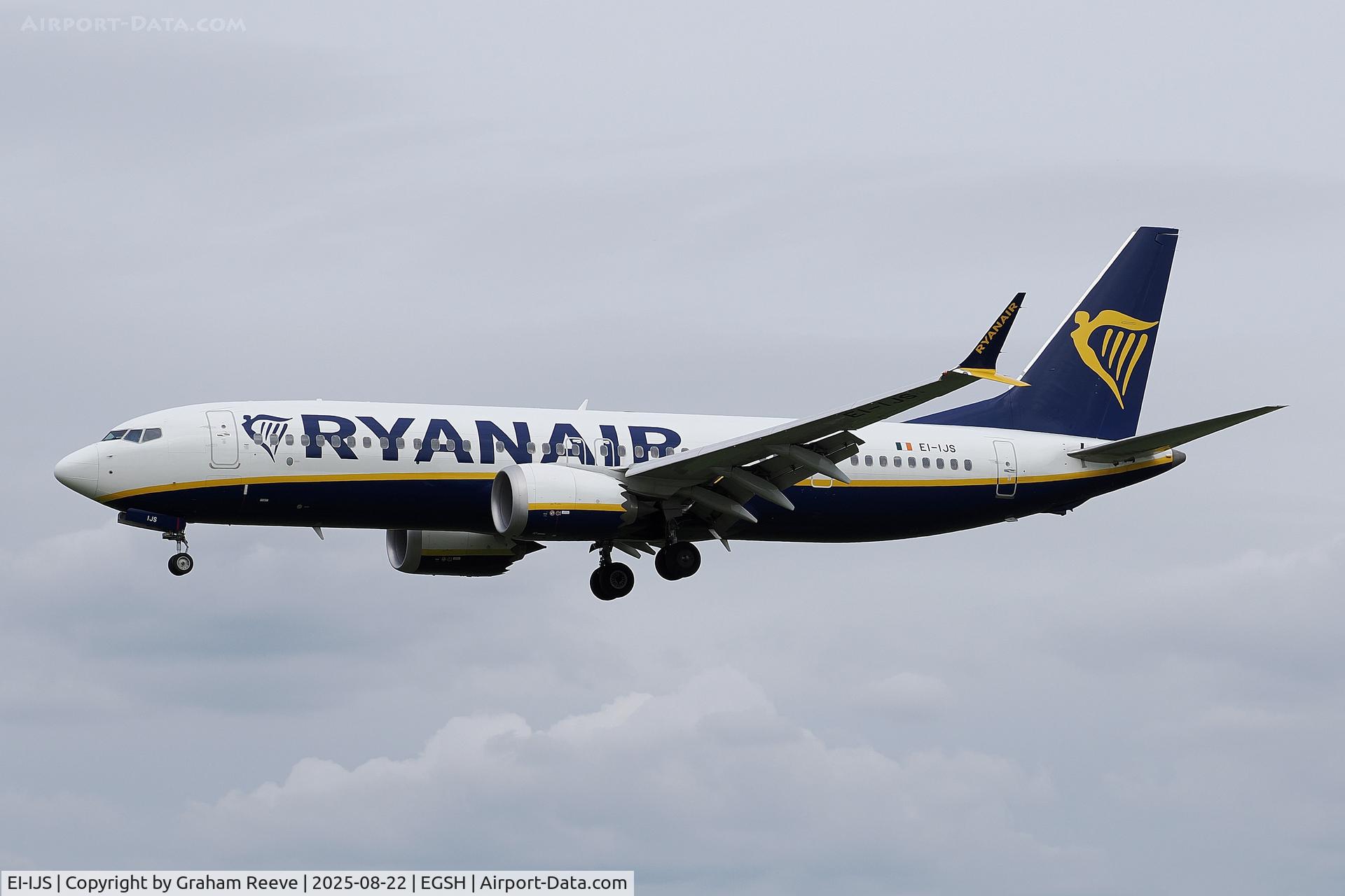 EI-IJS, 2024 Boeing 737-8 MAX 200 C/N 67104, Landing at Norwich.