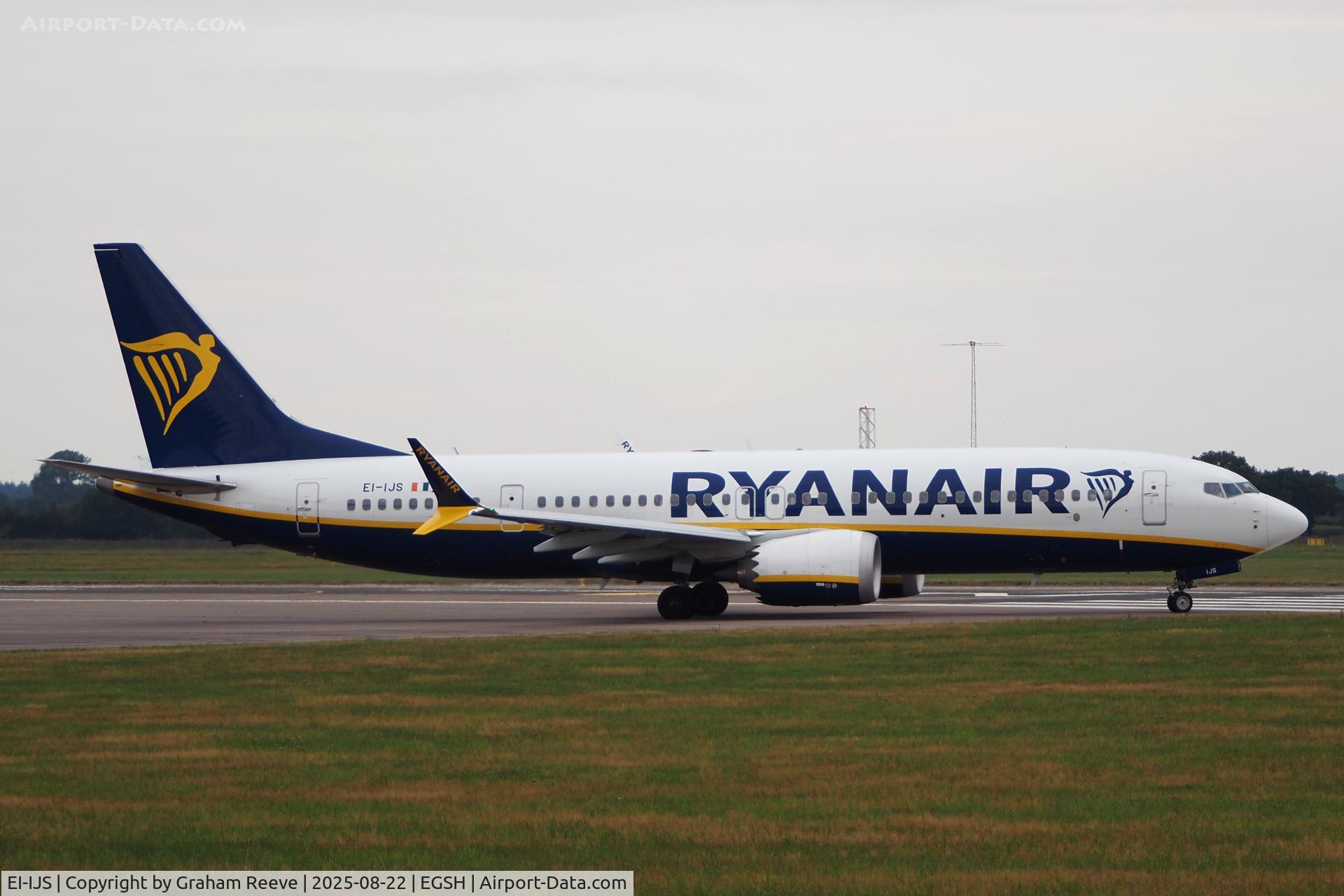 EI-IJS, 2024 Boeing 737-8 MAX 200 C/N 67104, Departing from Norwich.