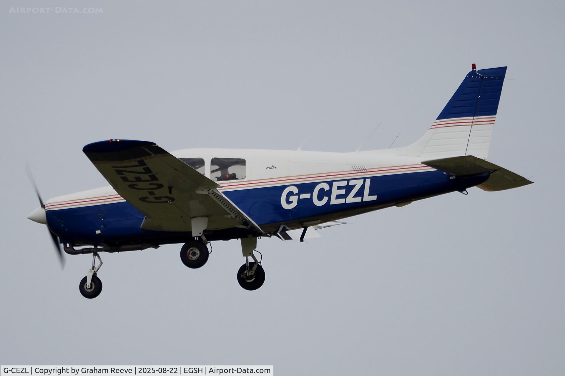 G-CEZL, 1989 Piper PA-28-161 Cadet C/N 2841247, Landing at Norwich.