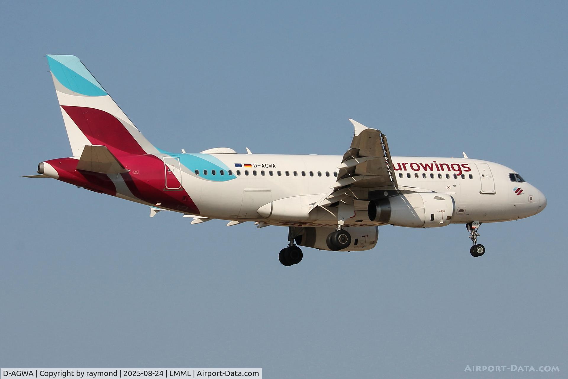 D-AGWA, 2006 Airbus A319-132 C/N 2813, Airbus A319-132 reg D-AGWA of Eurowings on final approach for RW13, landing in Malta.