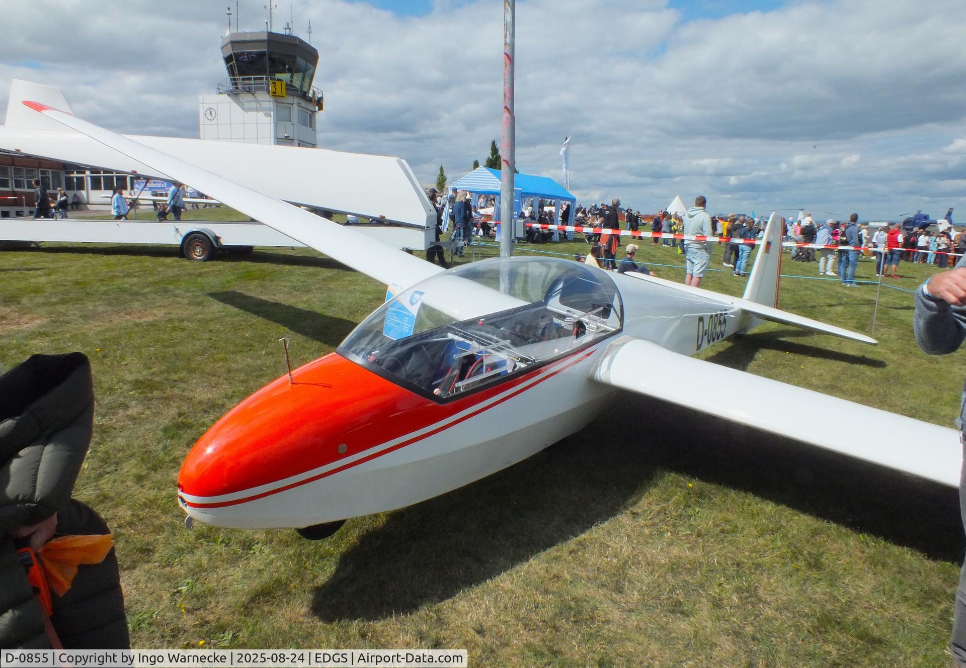 D-0855, 1972 Schleicher ASK-13 C/N 13362, Schleicher ASK-13 at the 2025 Flughafenfest (airport open day) at Siegerlandflughafen (Siegerland airport), Burbach