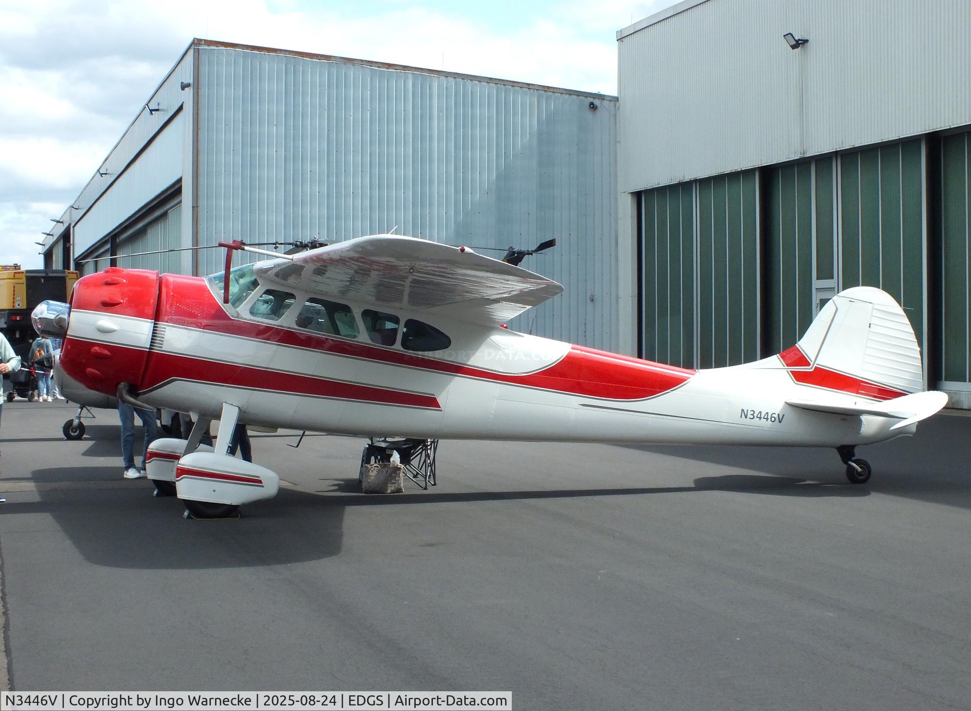 N3446V, 1948 Cessna 195A C/N 7136, Cessna 195A at the 2025 Flughafenfest (airport open day) at Siegerlandflughafen (Siegerland airport), Burbach
