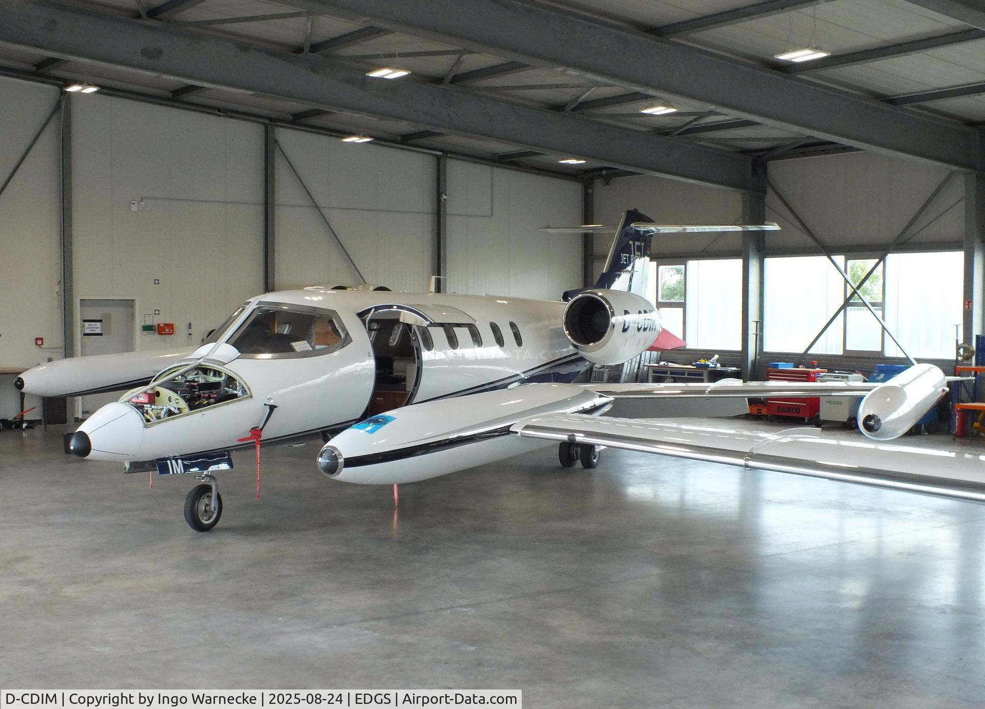 D-CDIM, 1990 Gates Learjet 35A C/N 35-664, Gates Learjet 35A, undergoing maintenance at Siegerlandflughafen (Siegerland airport), Burbach during the 2025 Flughafenfest (airport open day)
