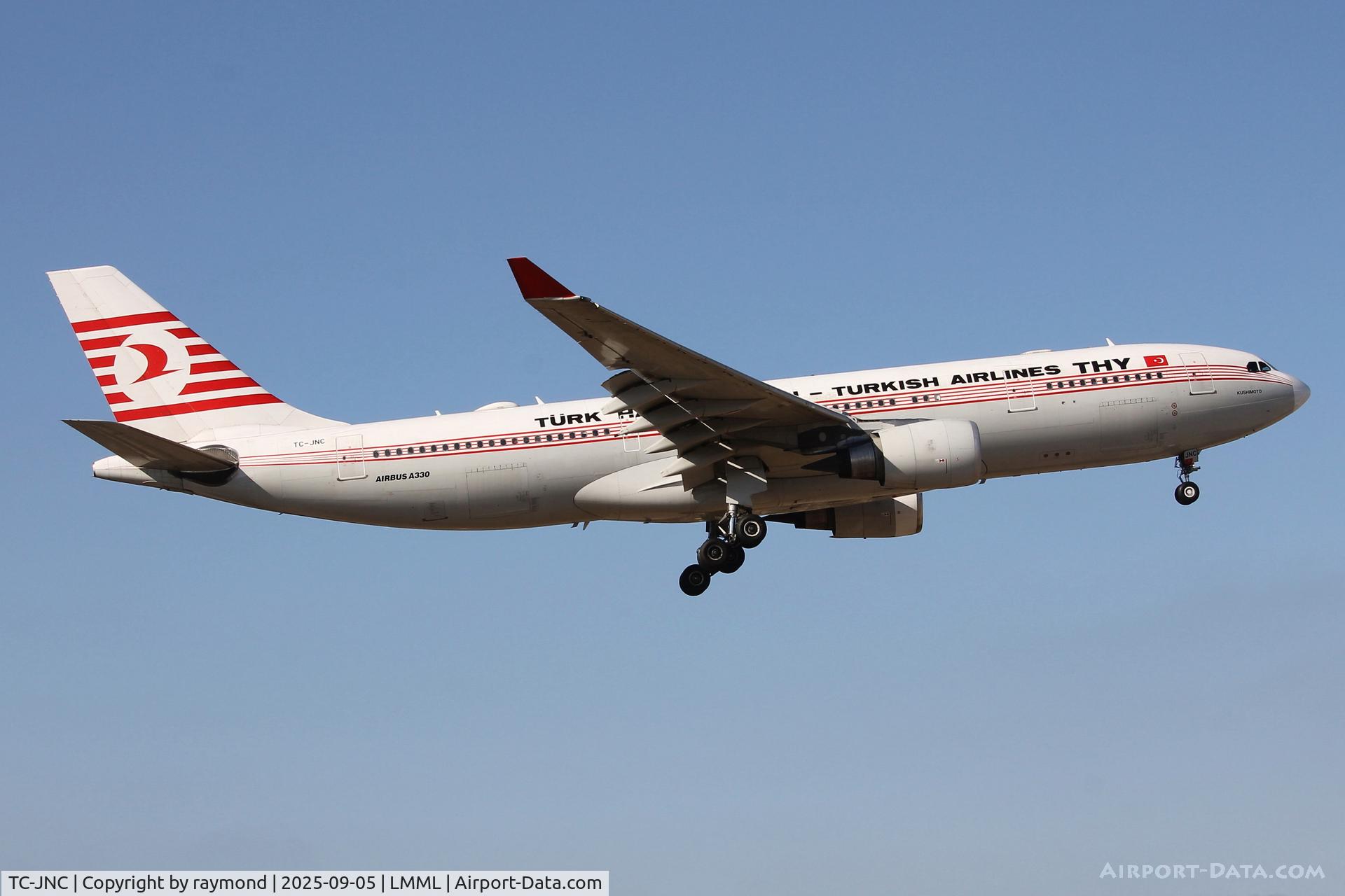 TC-JNC, 2006 Airbus A330-203 C/N 742, Retro livery for Turkish Airlines Airbus A330-203 reg TC-JNC, seen here on final approach for RW31 landing in Malta from Istanbul.