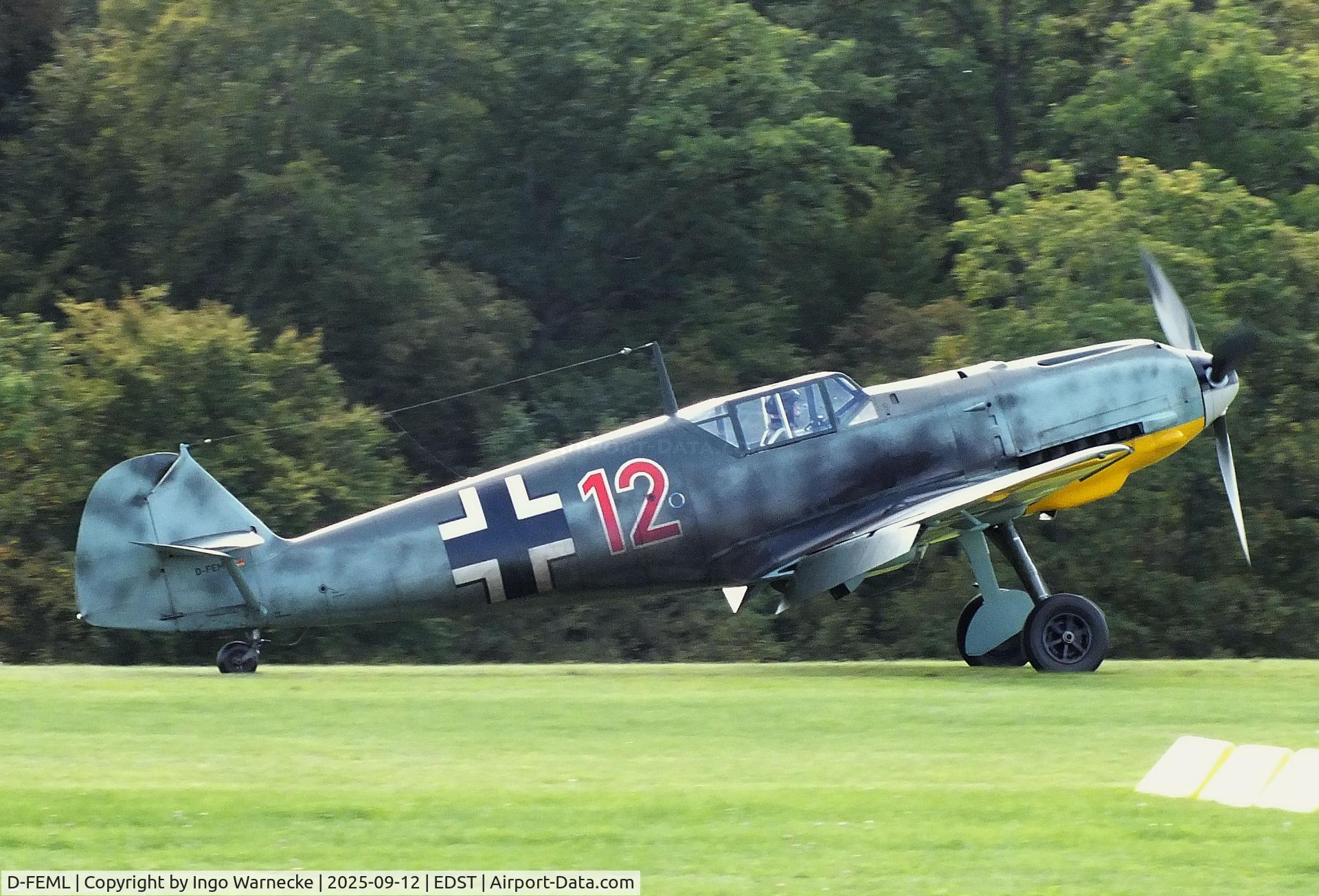D-FEML, 1939 Messerschmitt Bf-109E C/N 1983, Messerschmitt Bf 109E-4 at the 2025 Hahnweide Fly-in, Kirchheim unter Teck airfield