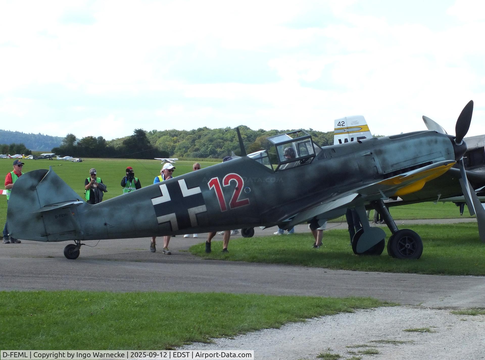 D-FEML, 1939 Messerschmitt Bf-109E C/N 1983, Messerschmitt Bf 109E-4 at the 2025 Hahnweide Fly-in, Kirchheim unter Teck airfield