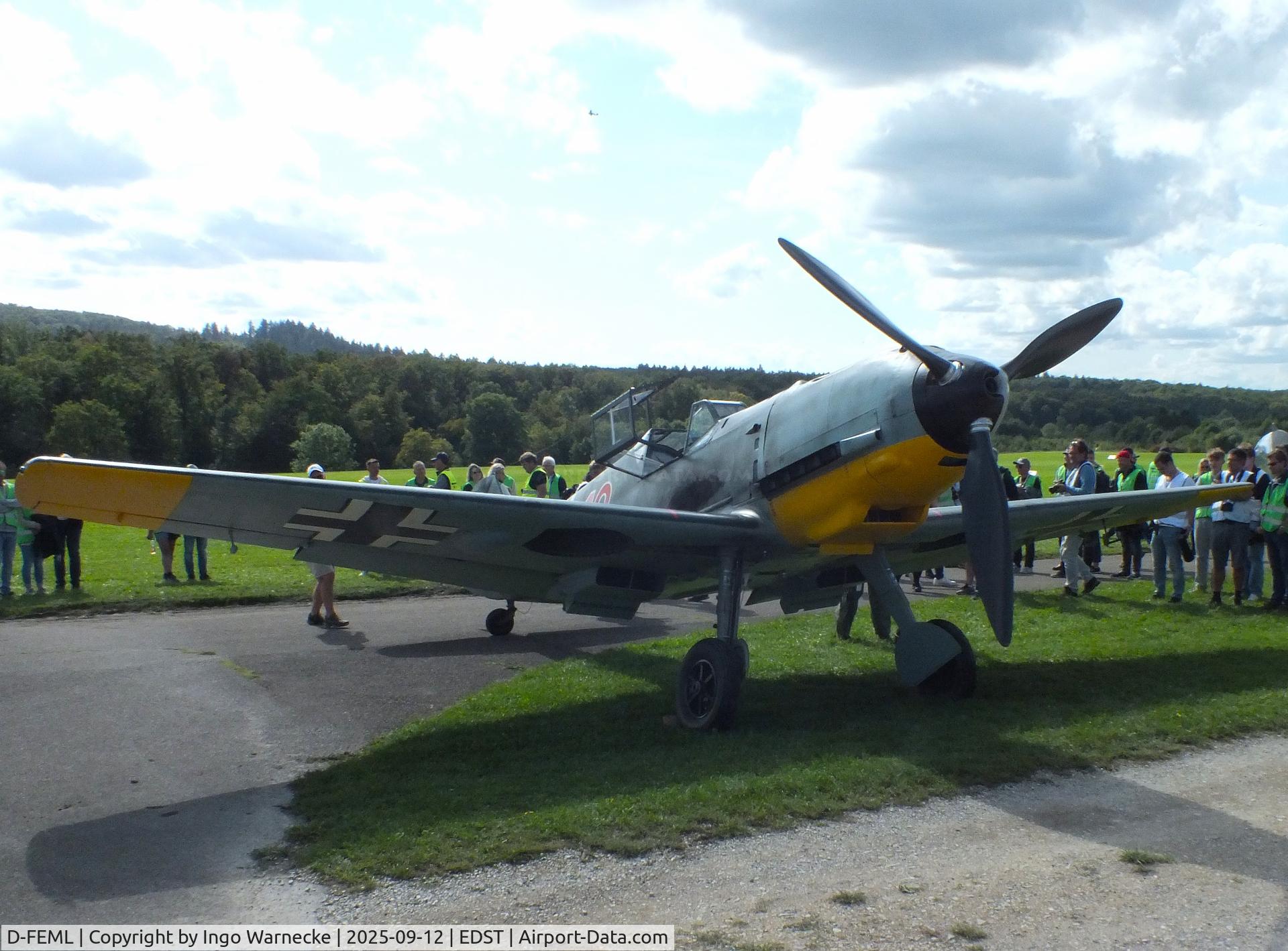 D-FEML, 1939 Messerschmitt Bf-109E C/N 1983, Messerschmitt Bf 109E-4 at the 2025 Hahnweide Fly-in, Kirchheim unter Teck airfield