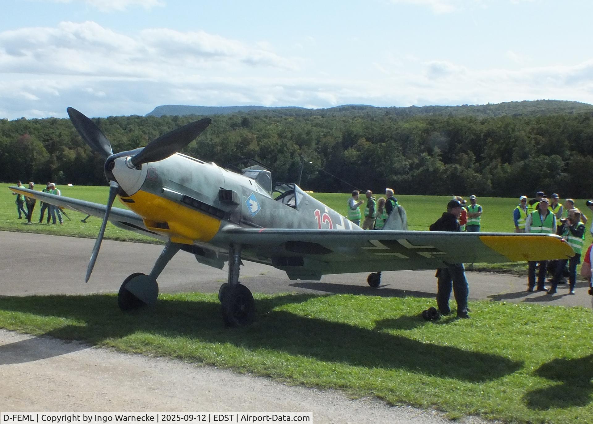 D-FEML, 1939 Messerschmitt Bf-109E C/N 1983, Messerschmitt Bf 109E-4 at the 2025 Hahnweide Fly-in, Kirchheim unter Teck airfield