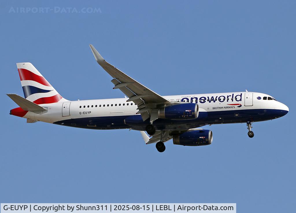 G-EUYP, 2013 Airbus A320-232 C/N 5784, Landing rwy 24R with One World titles