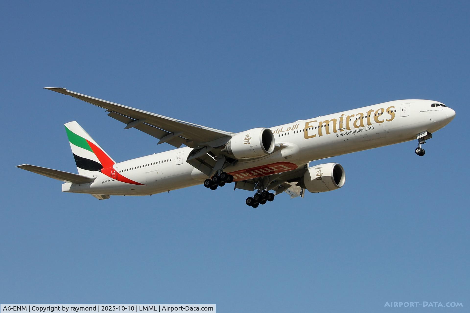 A6-ENM, 2013 Boeing 777-31H/ER C/N 41359, Emirates Airlines Boeing 777-31H/ER reg A6-ENM landing in Malta. A6-ENM, 2013 Boeing 777-31H/ER C/N 41359, Emirates Airlines Boeing 777-31H/ER reg A6-ENM landing in Malta.