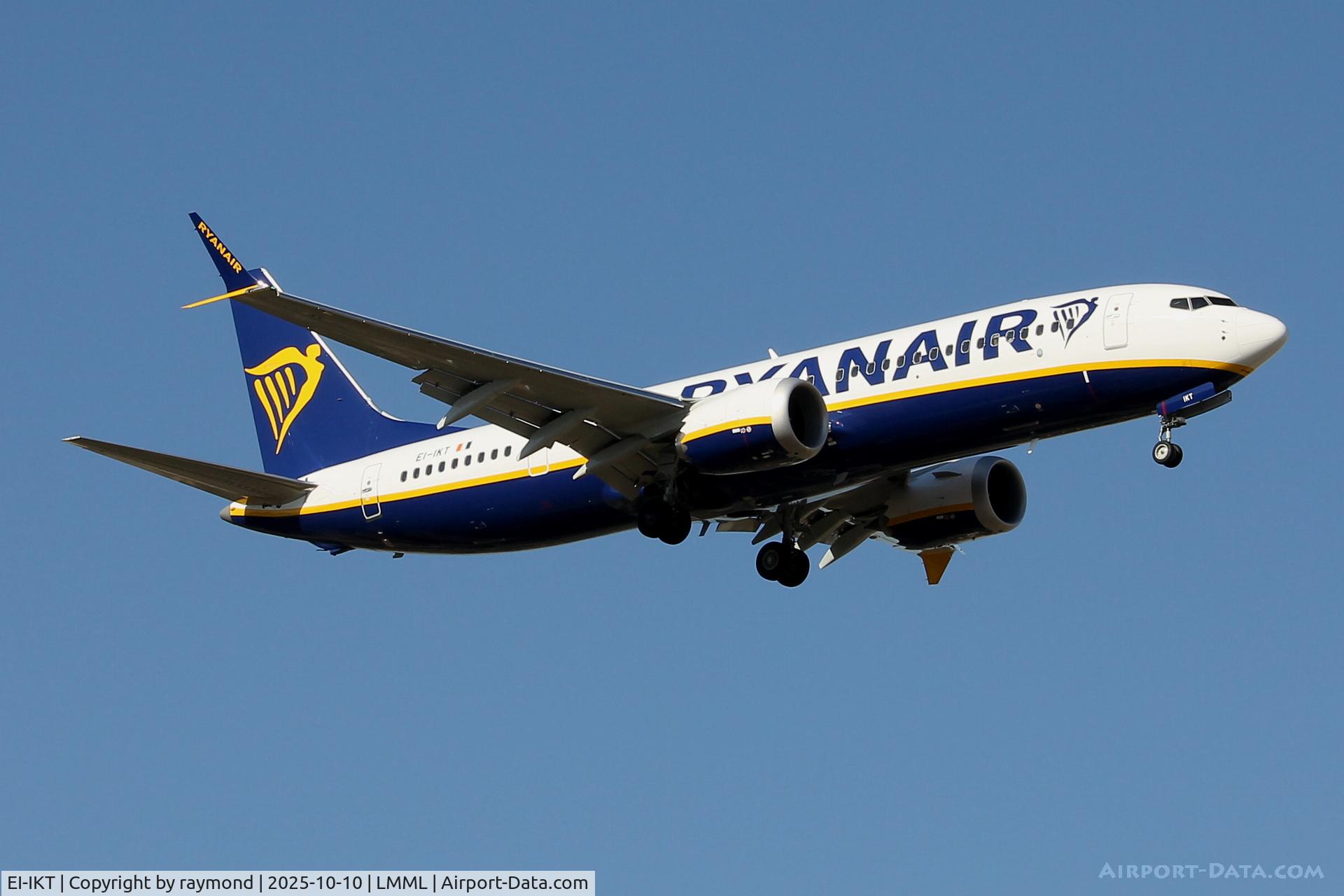 EI-IKT, Boeing 737- MAX 8 C/N 62392, Ryanair Boeing 737- MAX 8 reg EI-IKT of Ryanair landing in Malta. EI-IKT, Boeing 737- MAX 8 C/N 62392, Ryanair Boeing 737- MAX 8 reg EI-IKT of Ryanair landing in Malta.