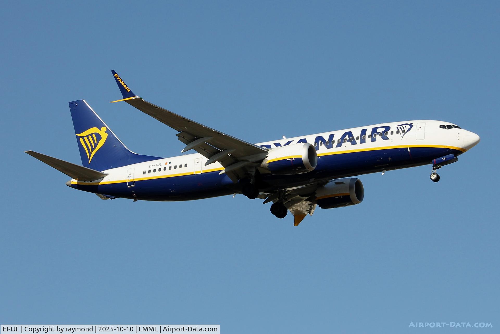 EI-IJL, 2024 Boeing 737-8200 C/N 67110	8900, Ryanair Boeing 737-MAX 8 reg EI-IJL on approach landing in Malta.