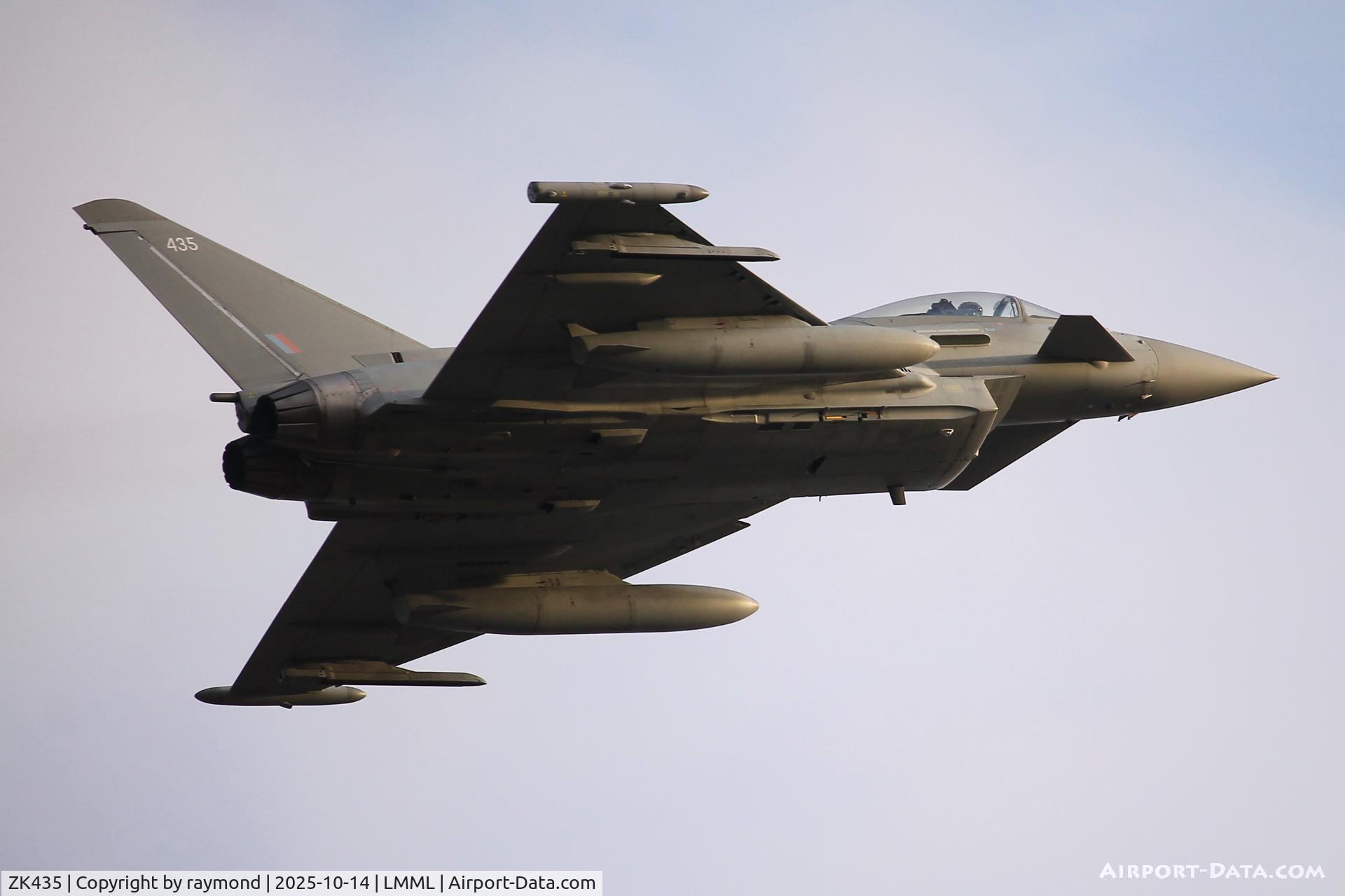 ZK435, 2018 Eurofighter EF-2000 Typhoon FGR4 C/N BS151, Eurofighter EF-2000 Typhoon  FGR4 reg ZK435, no markings of the Royal Air Force taking off from RW23 Malta to perform a flypast over the town of Zabbar Malta to commemorate the RAF Avro Vulcan reg XM645 (9Sqn) explosion, were 5 crew members and a civilian