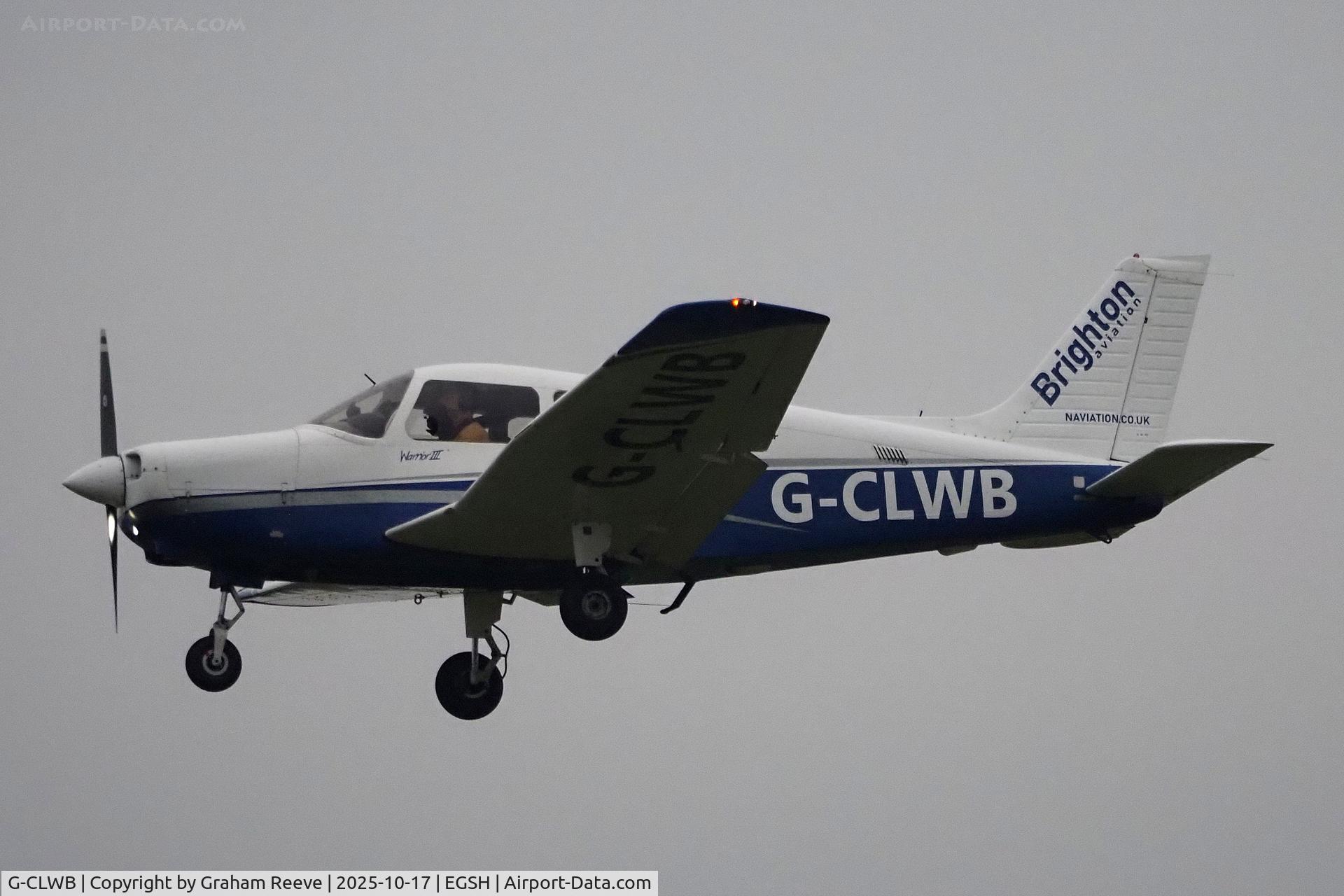 G-CLWB, 2010 Piper PA-28-161 Cherokee Warrior III C/N 2842353, Landing at Norwich.
