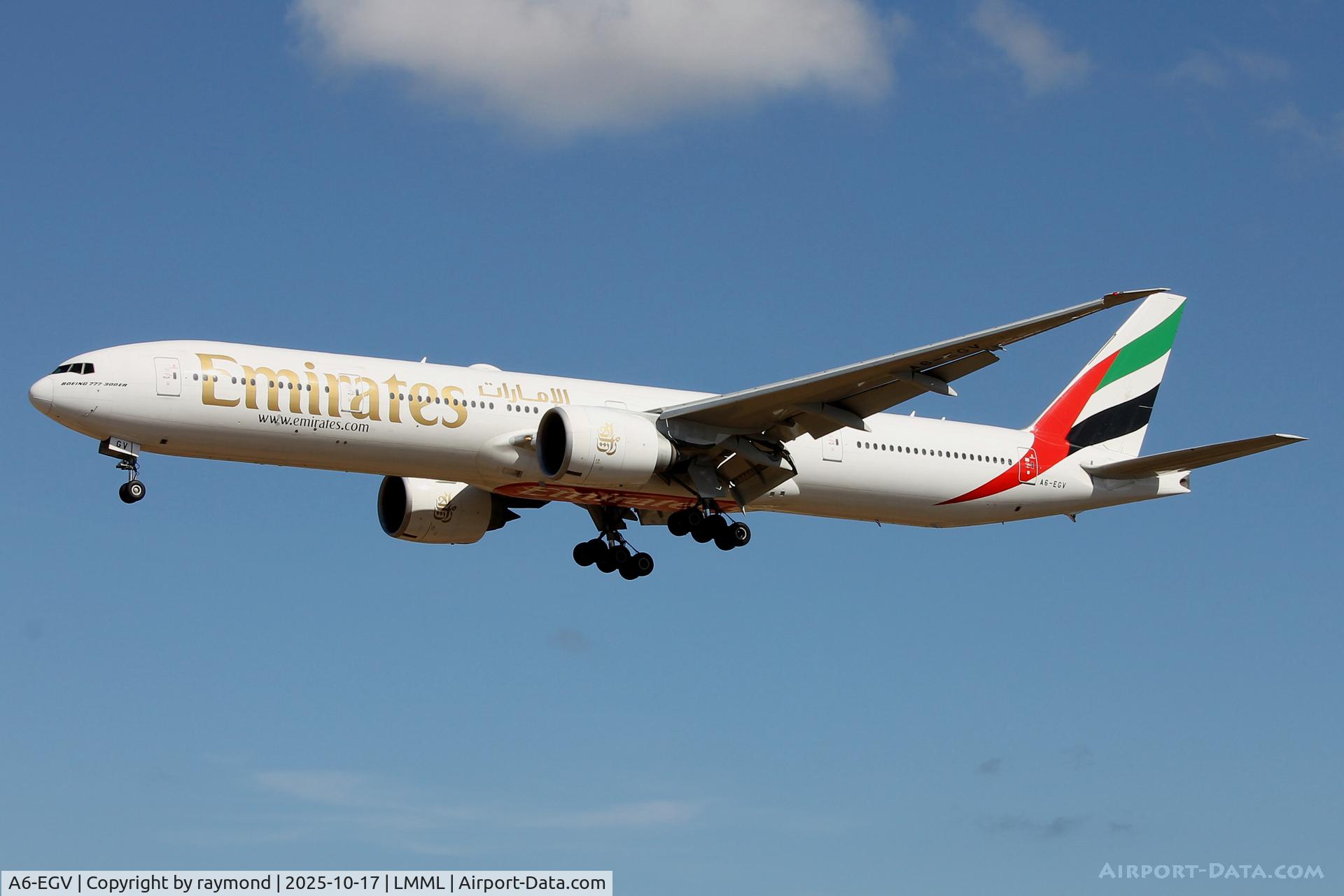 A6-EGV, 2012 Boeing 777-31H/ER C/N 38990, Emirates Airlines Boeing 777-31H/ER reg A6-EGV landing in Malta coming in from DXB via Larnaca. A6-EGV, 2012 Boeing 777-31H/ER C/N 38990, Emirates Airlines Boeing 777-31H/ER reg A6-EGV landing in Malta coming in from DXB via Larnaca.