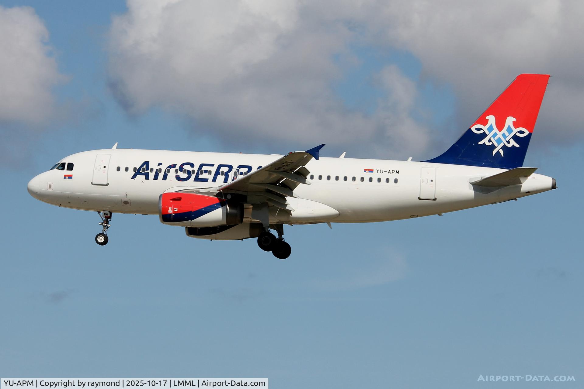 YU-APM, 2010 Airbus A319-132 C/N 4301, Airbus A319-132 reg YU-APM of Air Serbia landing in Malta RW31 from Belgrade.