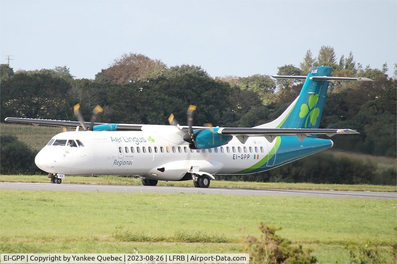 EI-GPP, 2016 ATR 72-212A C/N 1322, Take off run rwy 25L, Brest Bretagne airport (LFRB-BES) EI-GPP, 2016 ATR 72-212A C/N 1322, Take off run rwy 25L, Brest Bretagne airport (LFRB-BES)