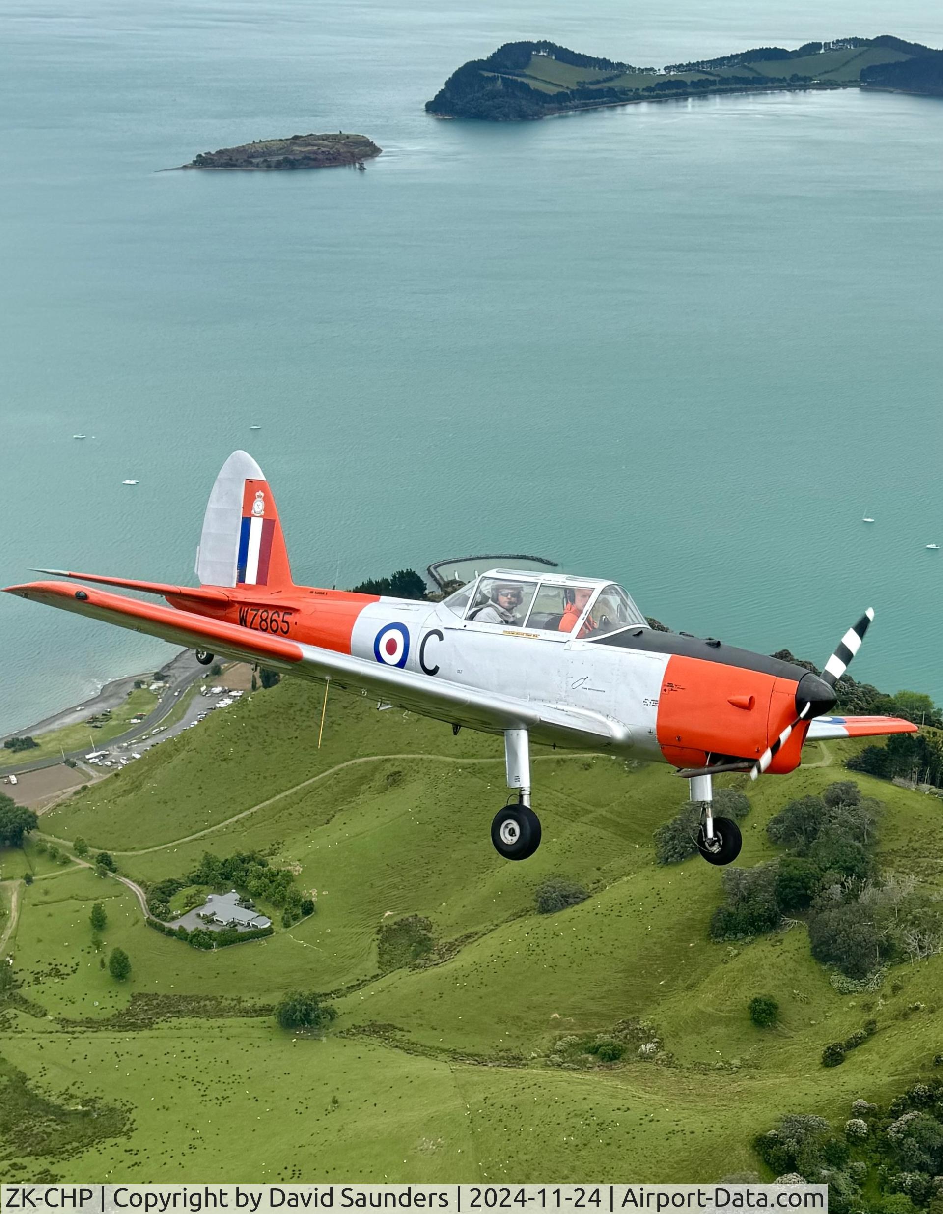 ZK-CHP, 1950 De Havilland DHC-1 Chipmunk 22A C/N C1/0099, over Kawakawa Bay