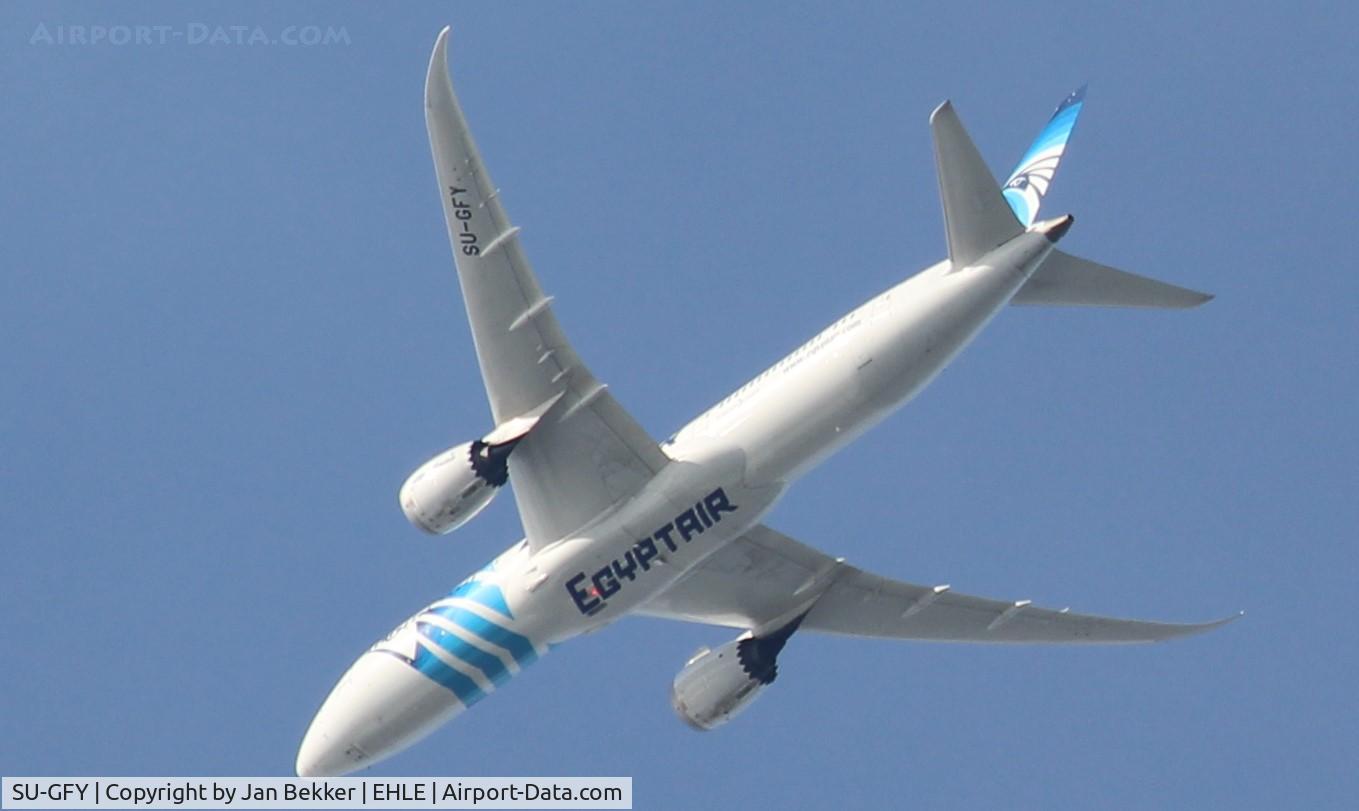 SU-GFY, Boeing 787-9 787-9 Dreamliner C/N 65106, Flying over Lelystad Airport on its way to EHAM Amsterdam Schiphol SU-GFY, Boeing 787-9 787-9 Dreamliner C/N 65106, Flying over Lelystad Airport on its way to EHAM Amsterdam Schiphol
