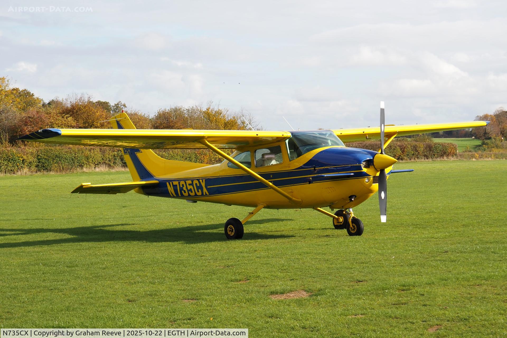 N735CX, 1977 Cessna 182Q Skylane C/N 18265329, Parked at Old Warden.