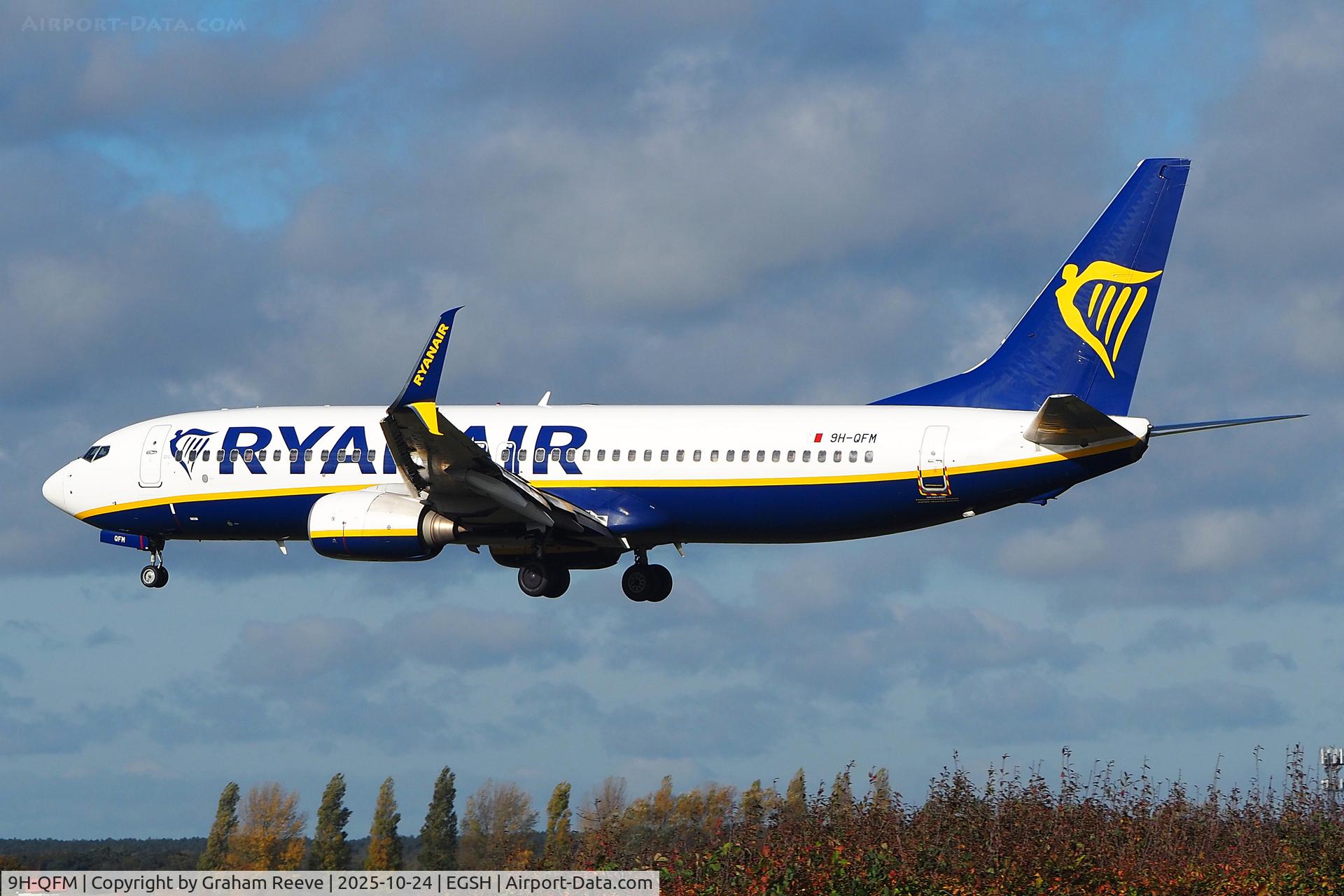 9H-QFM, 2008 Boeing 737-8AS C/N 37515, Landing at Norwich.