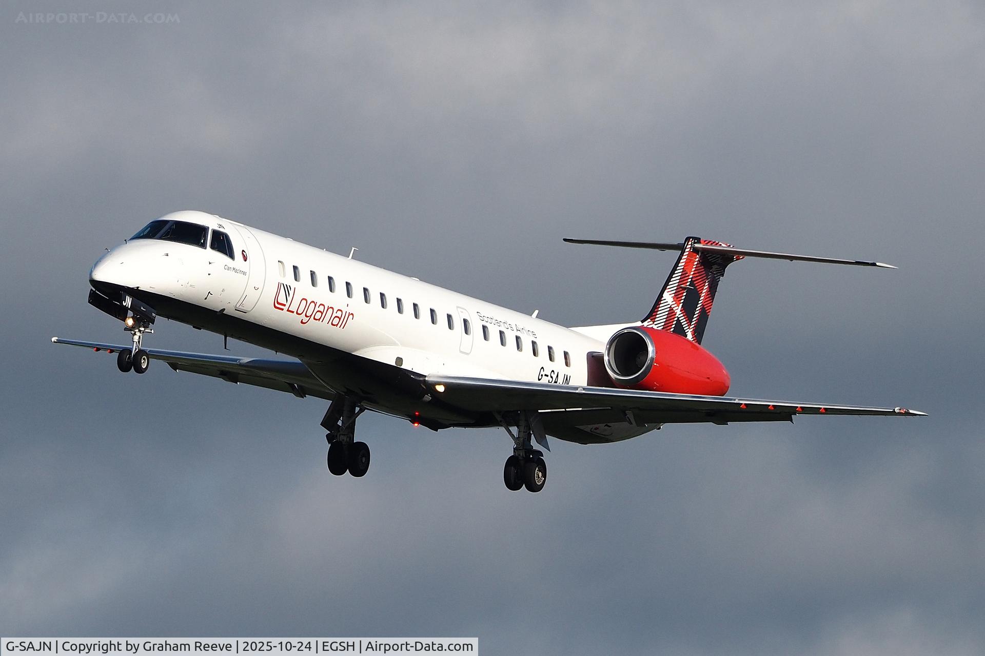 G-SAJN, 2000 Embraer EMB-145EP (ERJ-145EP) C/N 145207, Landing at Norwich.