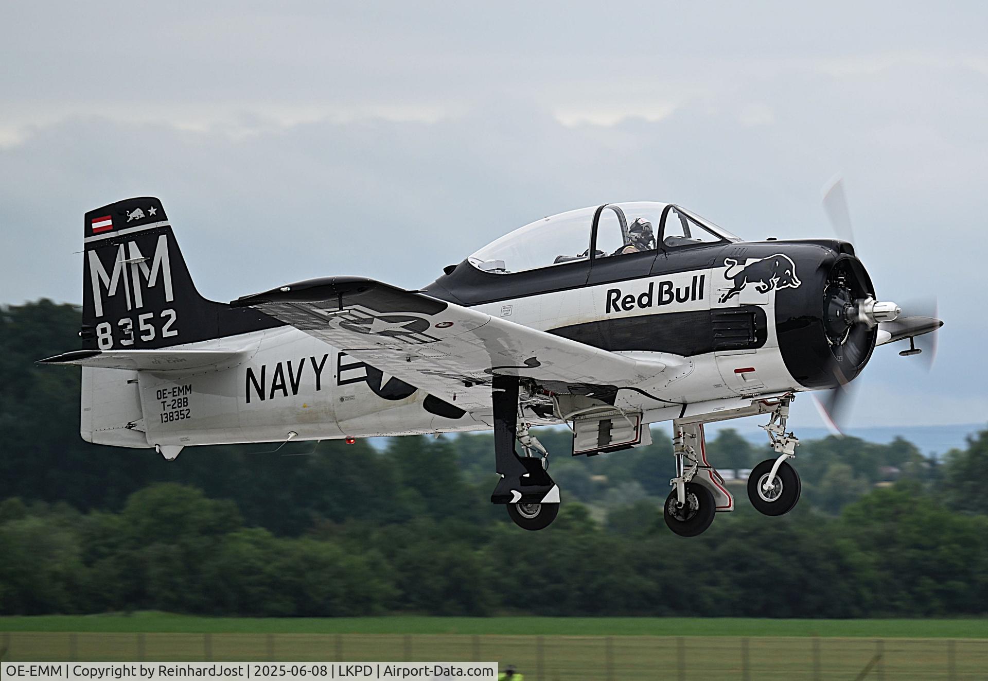 OE-EMM, 1955 North American T-28B Trojan C/N 200-423, MM for Mark Mateschitz (son of Dietrich Mateschitz, founder of the Red Bull Team) on the tail of Red Bulls Trojan at Pardubice Airshow, Czech Republic OE-EMM, 1955 North American T-28B Trojan C/N 200-423, MM for Mark Mateschitz (son of Dietrich Mateschitz, founder of the Red Bull Team) on the tail of Red Bulls Trojan at Pardubice Airshow, Czech Republic