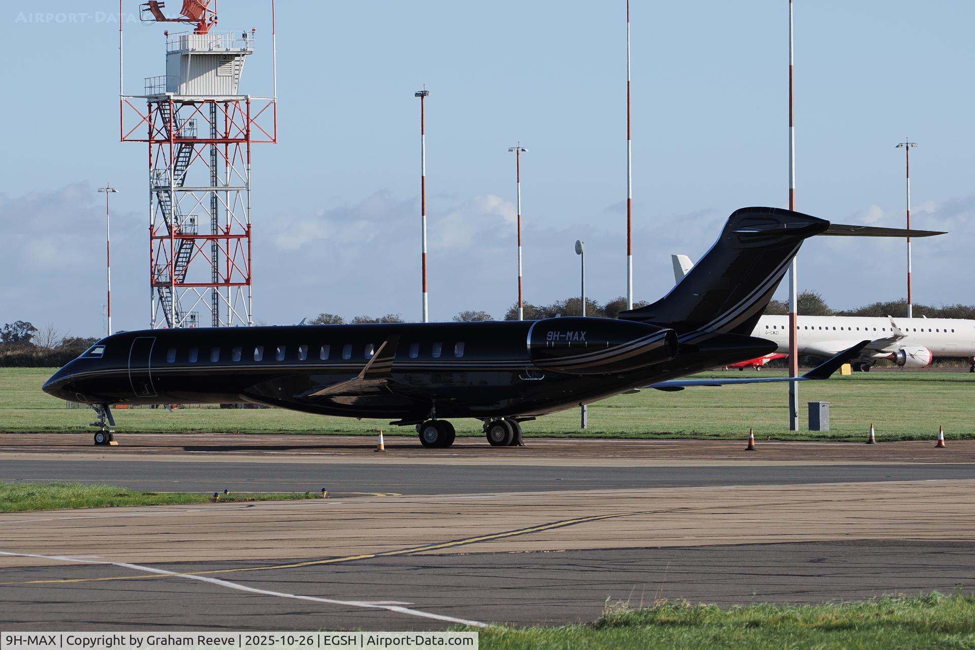 9H-MAX, 2022 Bombardier BD700 Global 7500 C/N 70148, Parked at Norwich. 9H-MAX, 2022 Bombardier BD700 Global 7500 C/N 70148, Parked at Norwich.