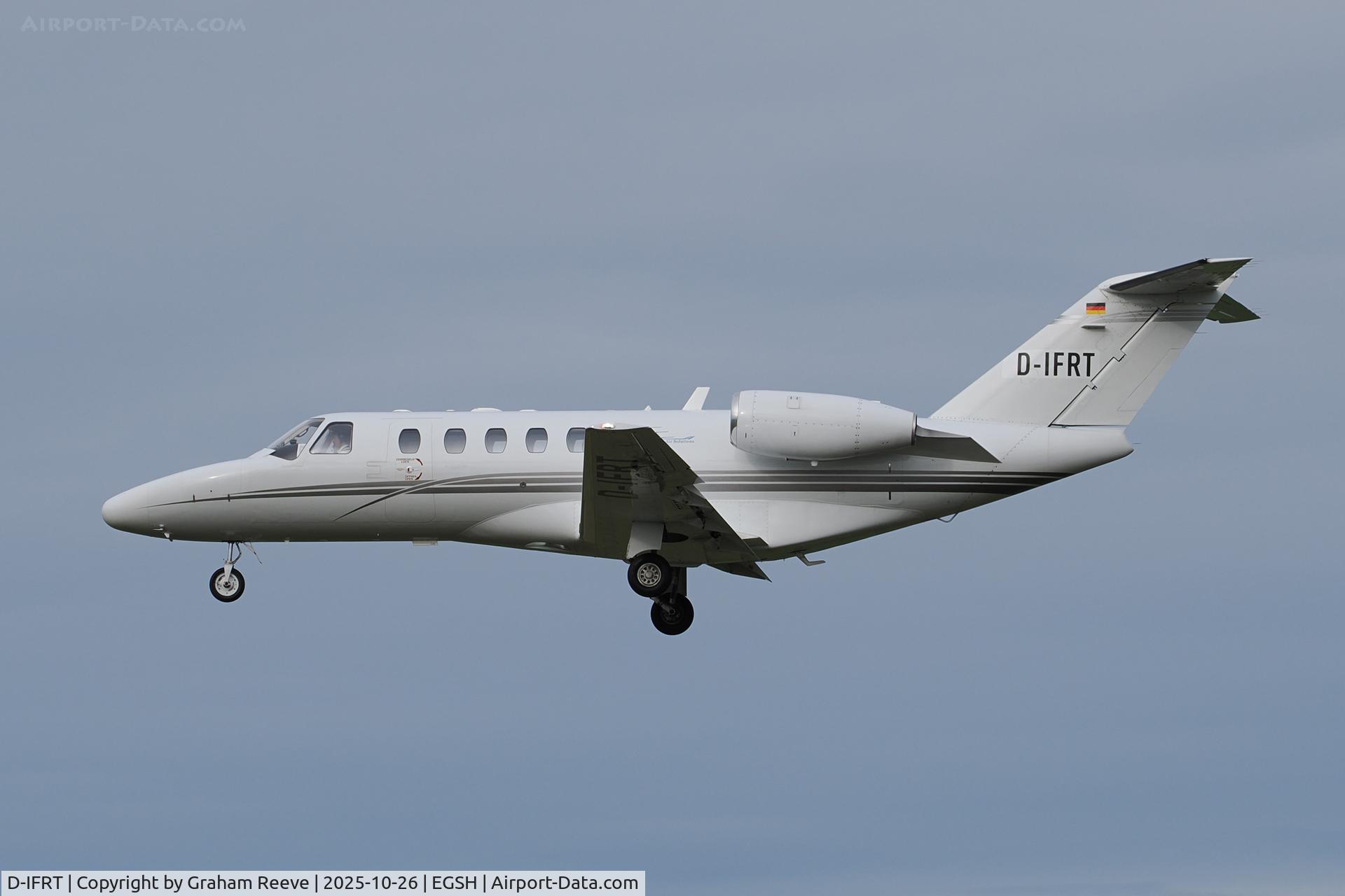 D-IFRT, 2009 Cessna 525A CitationJet CJ2+ C/N 525A0447, Landing at Norwich. D-IFRT, 2009 Cessna 525A CitationJet CJ2+ C/N 525A0447, Landing at Norwich.
