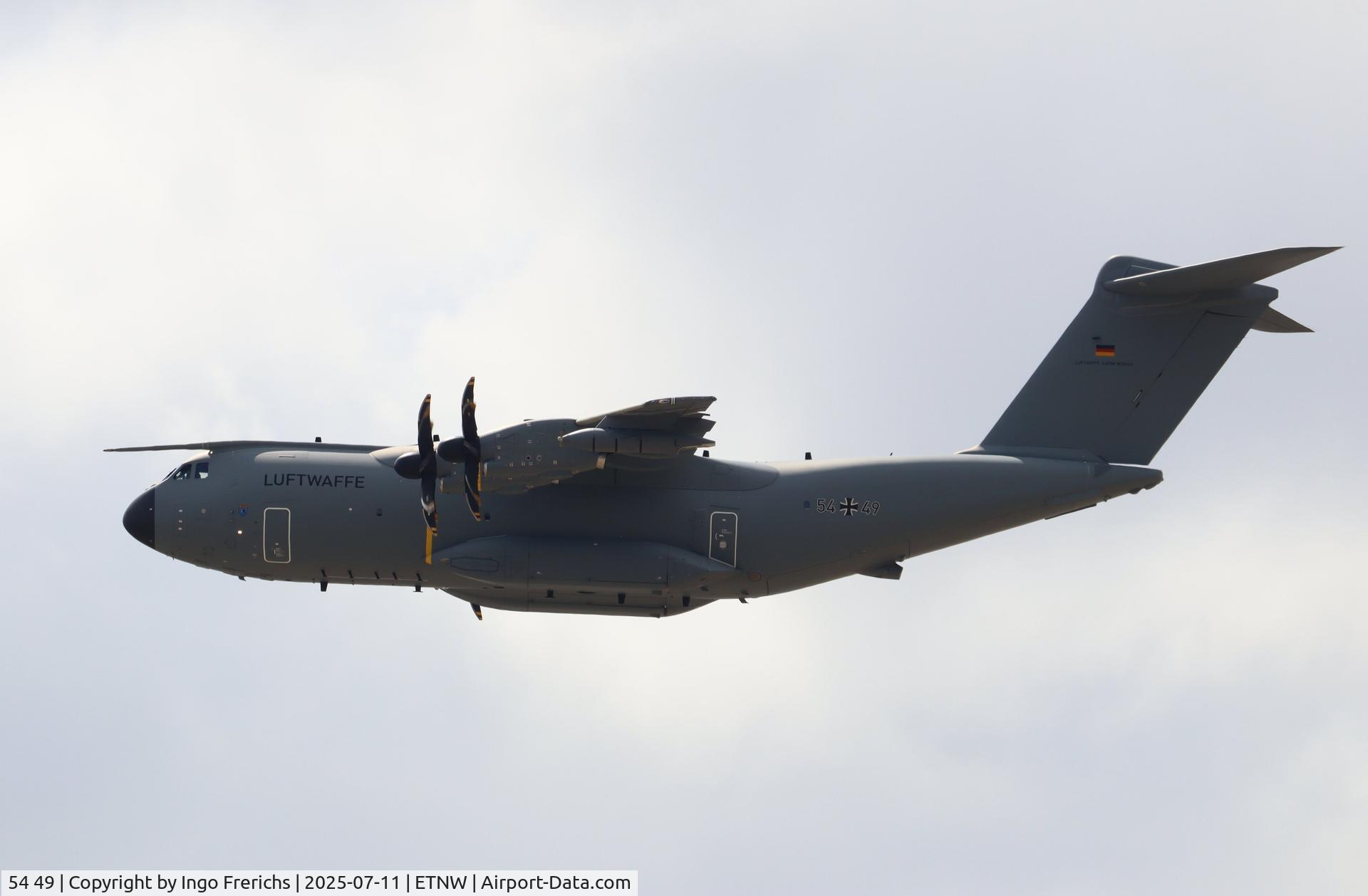 54 49, 2024 Airbus A400M-180 C/N 143, A400M-180 54 49 flies over Wunstorf Air Base. 54 49, 2024 Airbus A400M-180 C/N 143, A400M-180 54 49 flies over Wunstorf Air Base.