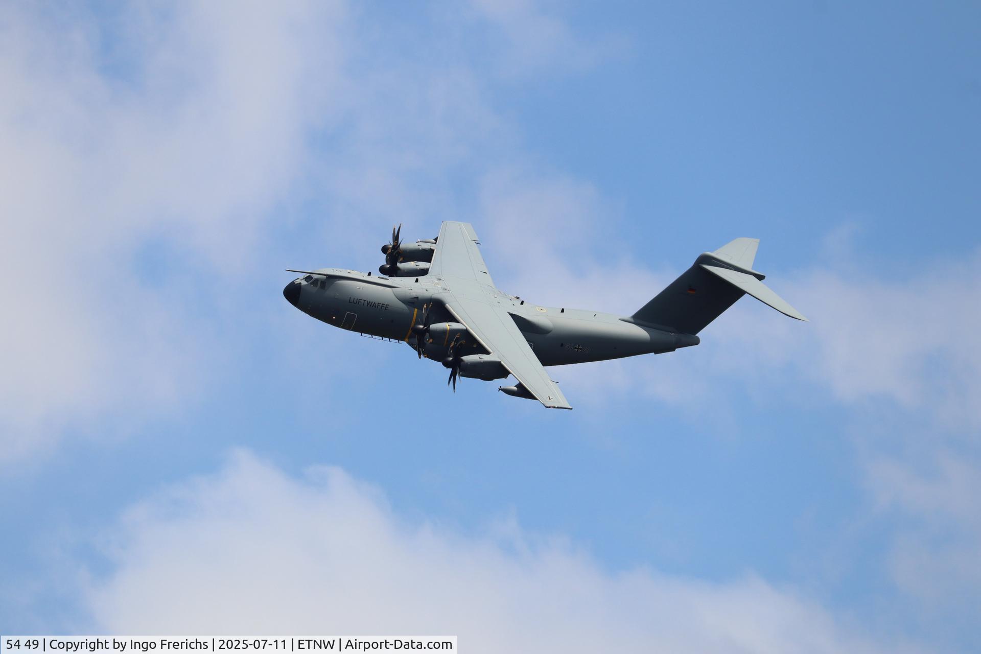 54 49, 2024 Airbus A400M-180 C/N 143, A400M-180 54 49 flies over Wunstorf Air Base. 54 49, 2024 Airbus A400M-180 C/N 143, A400M-180 54 49 flies over Wunstorf Air Base.