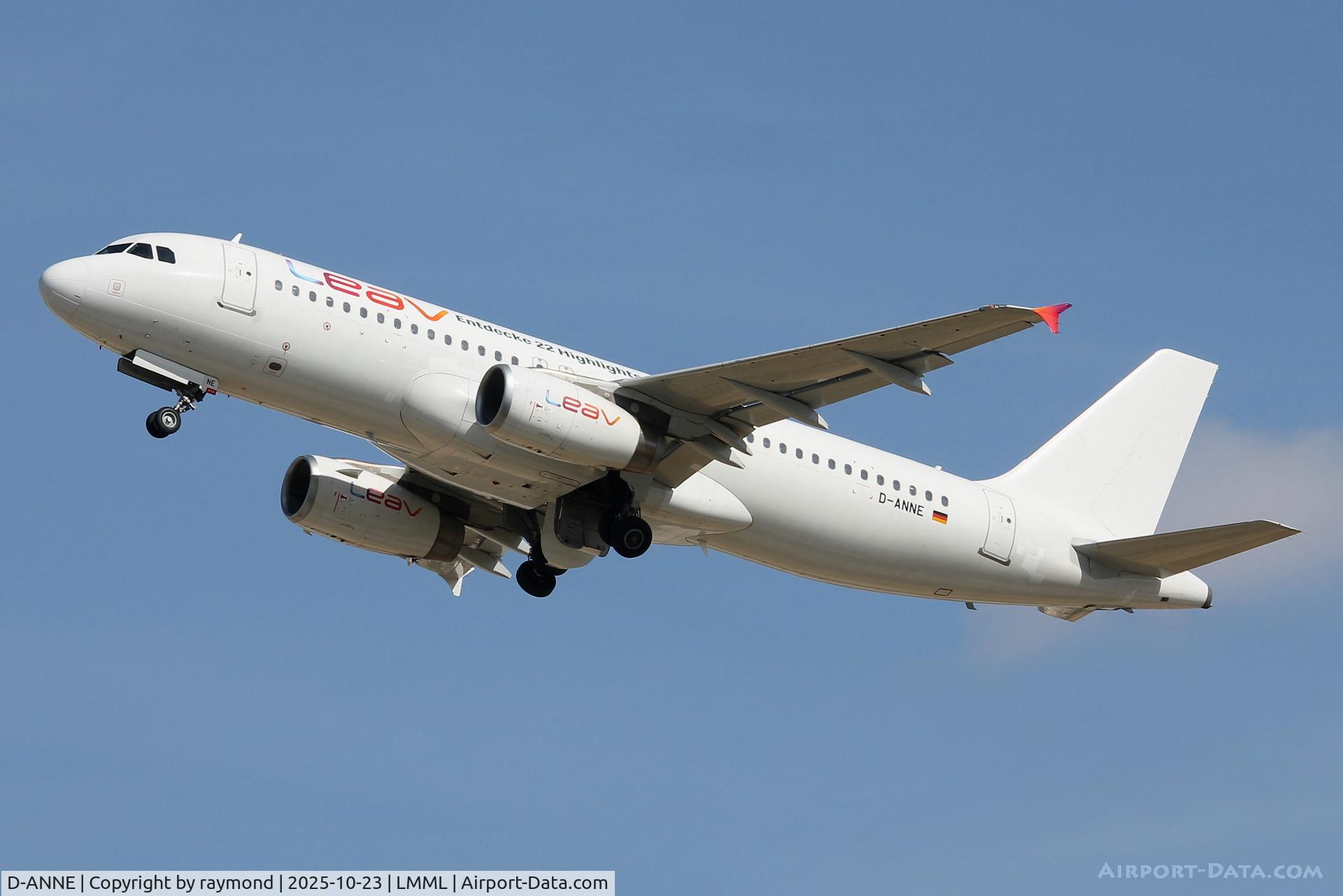 D-ANNE, 2010 Airbus A320-232 C/N 4481, Airbus A320-232 reg D-NNE of LEAV getting airborne from Malta.