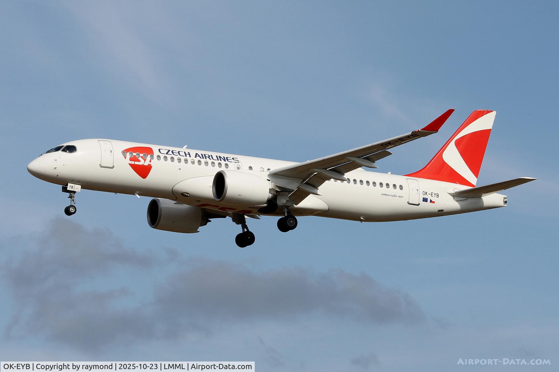 OK-EYB, Airbus 220-300 C/N 55330, Airbus A220-300 reg OK-EYB of Smartwings in CSA colour scheme on final approach to RW31 in Malta.