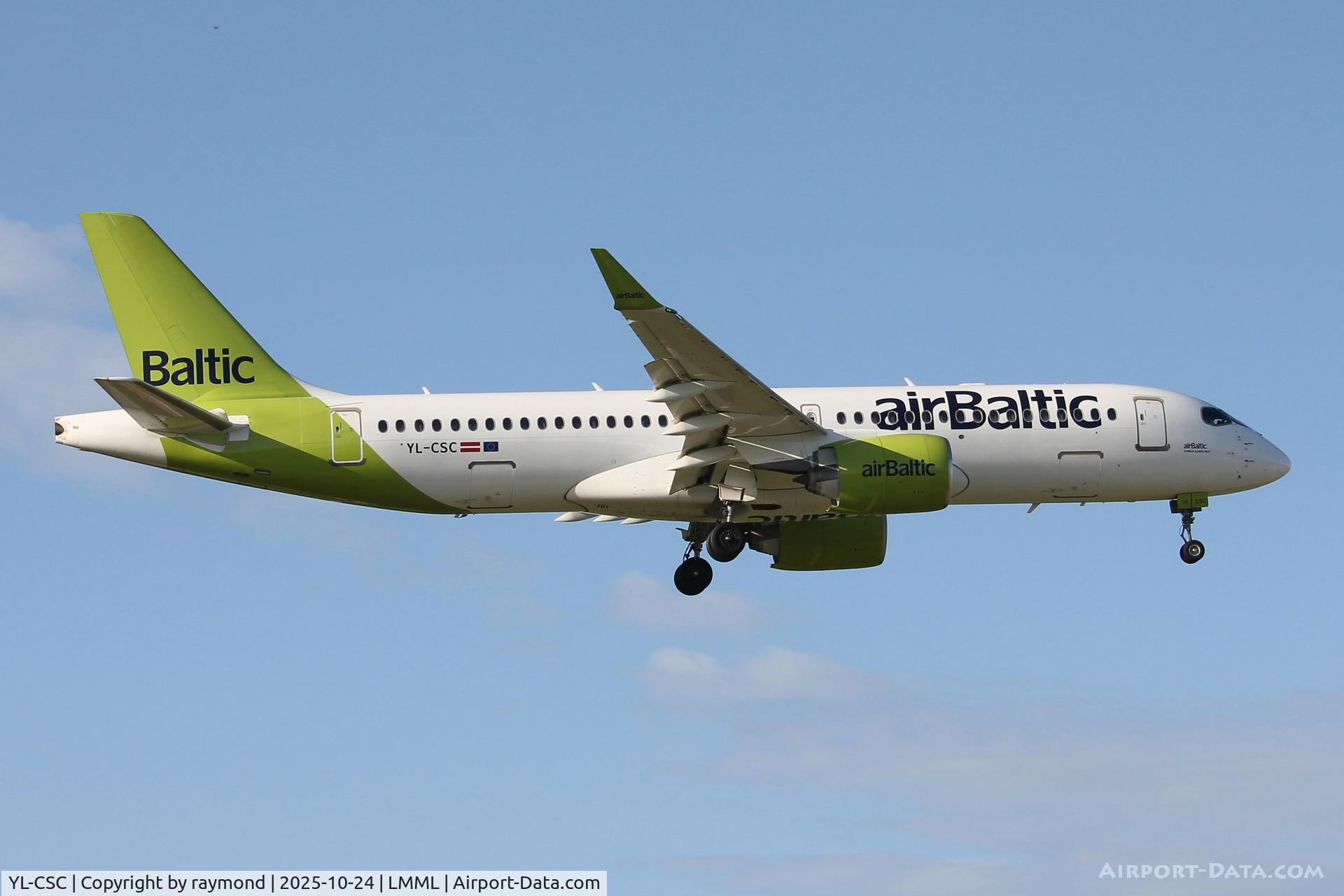 YL-CSC, 2017 Bombardier CSeries CS300 (BD-500-1A11) C/N 55005, Bombardier CSeries CS300 reg YL-CSC of Air Baltic on final approach for RW31 in Malta.