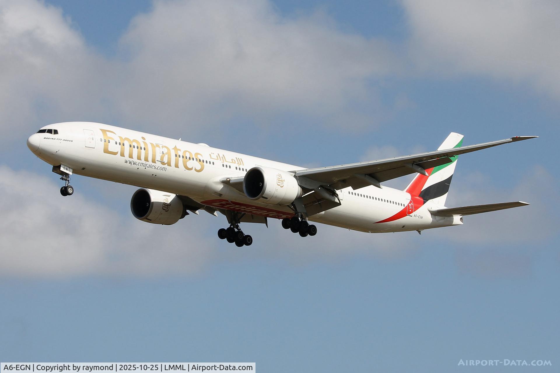 A6-EGN, 2012 Boeing 777-31H/ER C/N 41074, Emirates Airlines Boeing 777-31H/ER reg A6-EGN apprroaching RW31 to land in Malta.