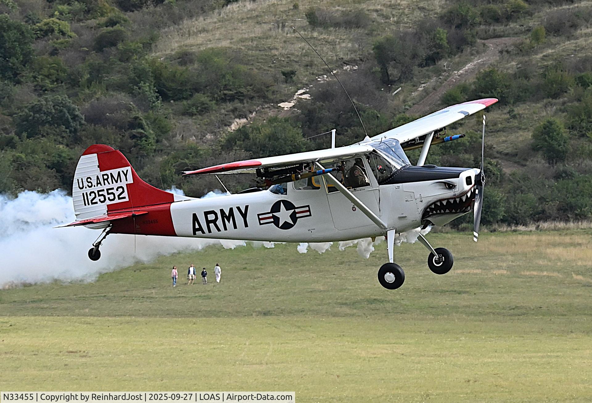 N33455, 1972 Cessna 305A C/N 23007, Cessna O-1A Bird Dog N33455 (ex-USAF 51-12552) showing its teeth at Flugplatzfest Spitzerberg 2025, Austria