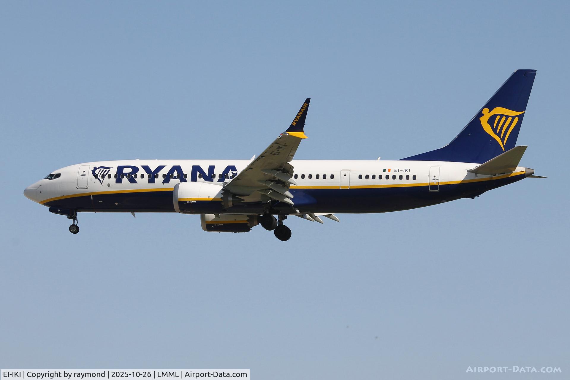 EI-IKI, 2024 Boeing 737-8 MAX C/N 62379, Ryanair Boeing 737-8 MAX reg EI-IKI on short final approach for RW31 landing in Malta.