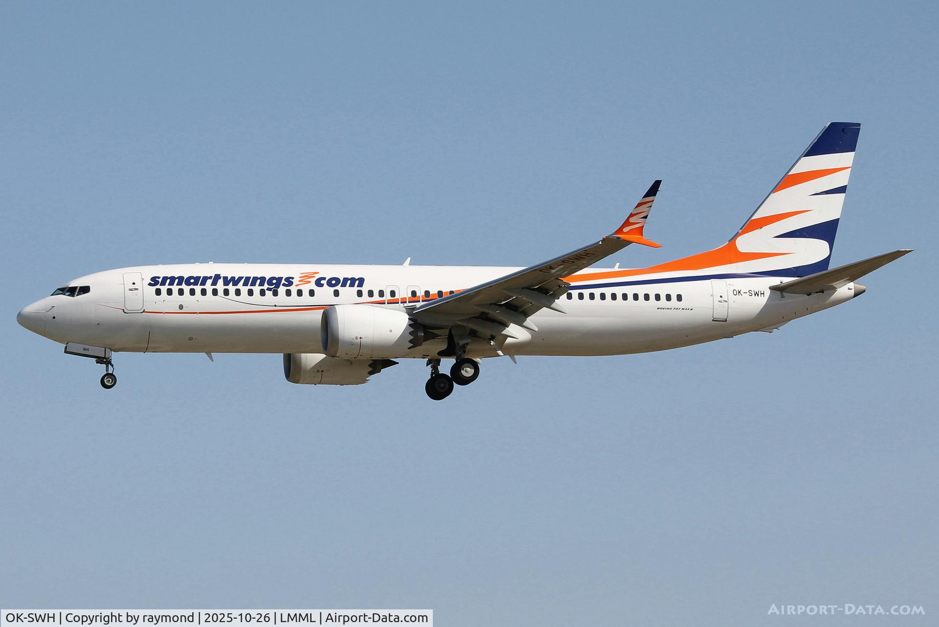 OK-SWH, 2023 Boeing 737-8 MAX C/N 62902, Boeing 737-MAX 8 reg OK-SWH of Smartwings landing in Malta.