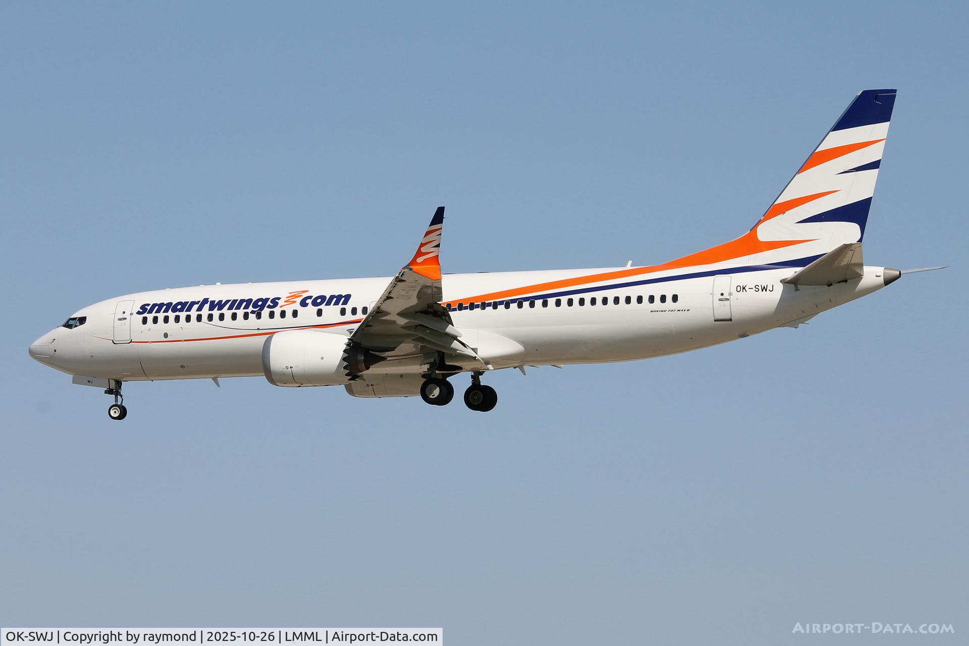 OK-SWJ, 2023 Boeing B-737-8 Max C/N 62909, Smartwings Boeing 737-8 MAX reg OK SWK of Smartwings on final approach to RW31 in Malta.