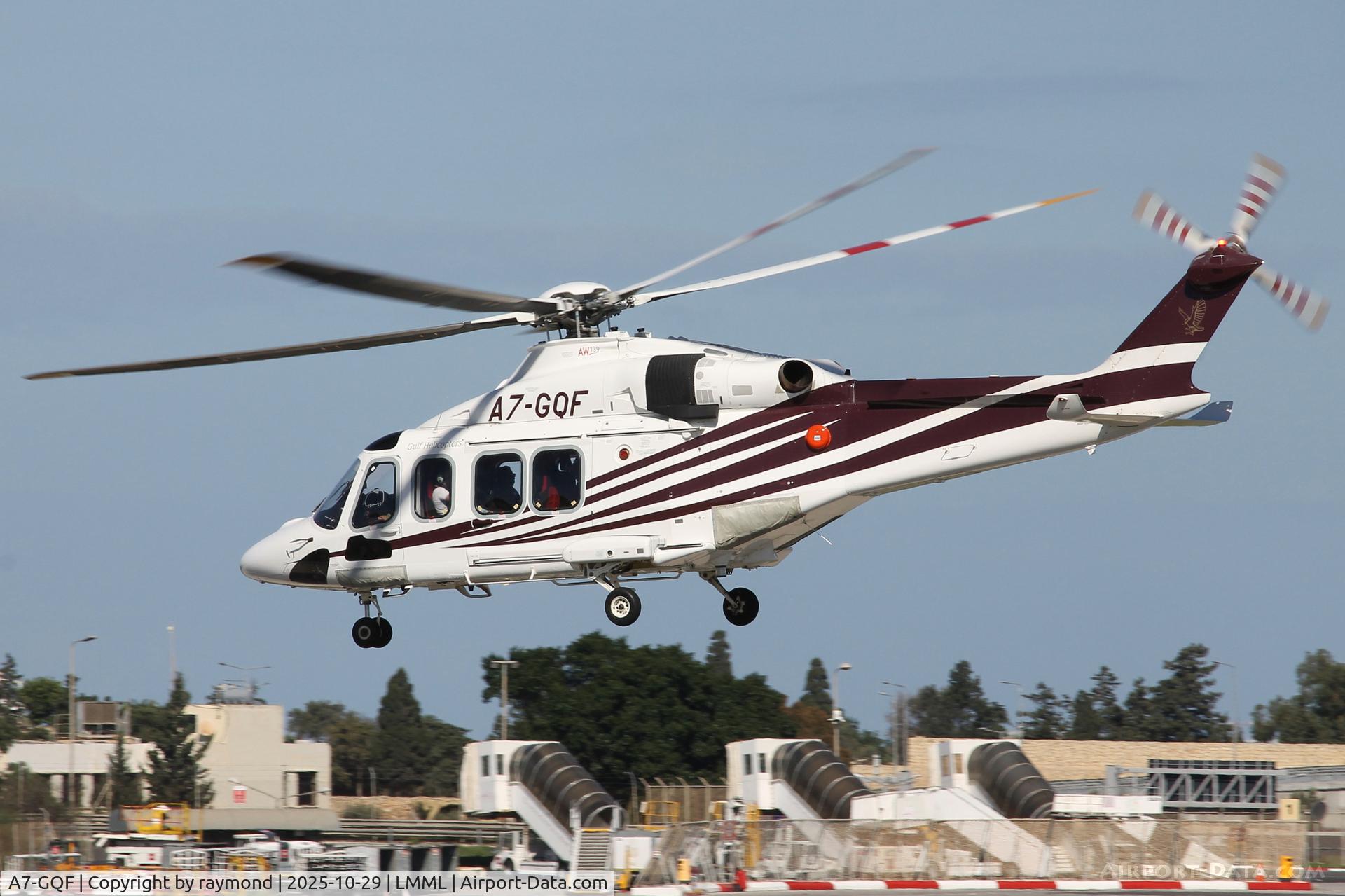 A7-GQF, Agusta-Westland AW139 C/N 32115, Gulf Helicopters Agusta-Westland AW139 reg A7-GQF lifting off from Malta RW31.