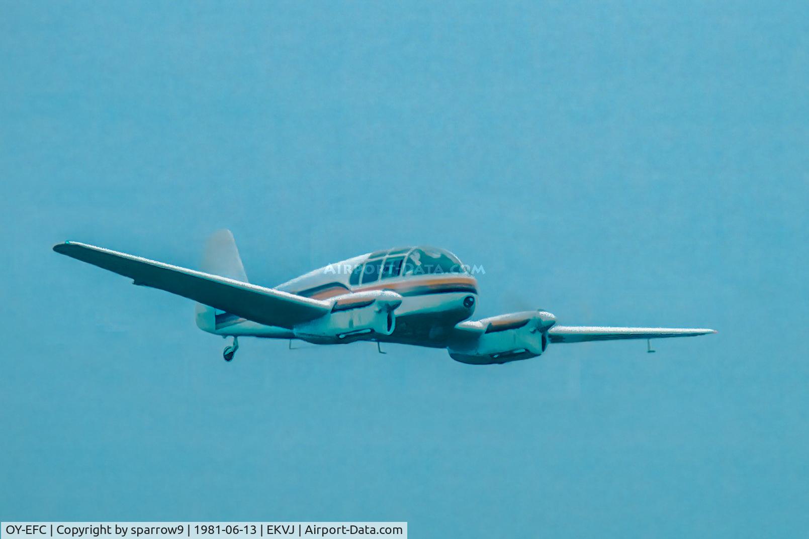 OY-EFC, 1956 Let Super Aero 45 C/N 03-007, On a low pass. KZ-Rally 1981. Scanned from a slide.