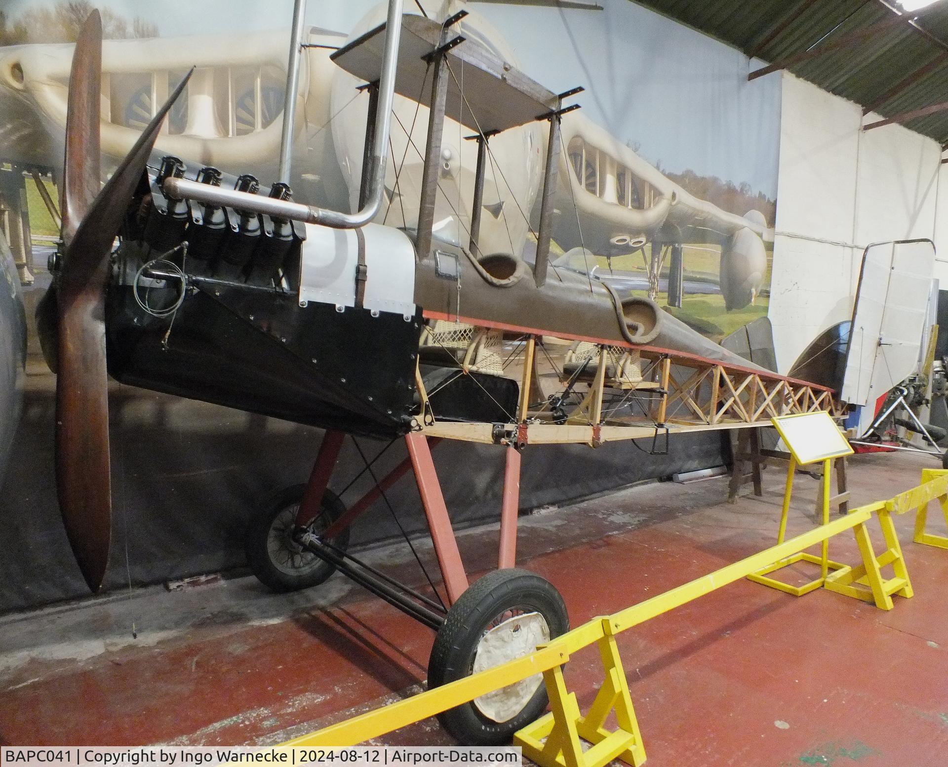 BAPC041, 1962 Royal Aircraft Factory BE-2c Replica C/N BAPC.41, Royal Aircraft Factory BE.2c Replica (built by RAF Halton apprentices, wings dismounted) at the Yorkshire Air Museum, Elvington