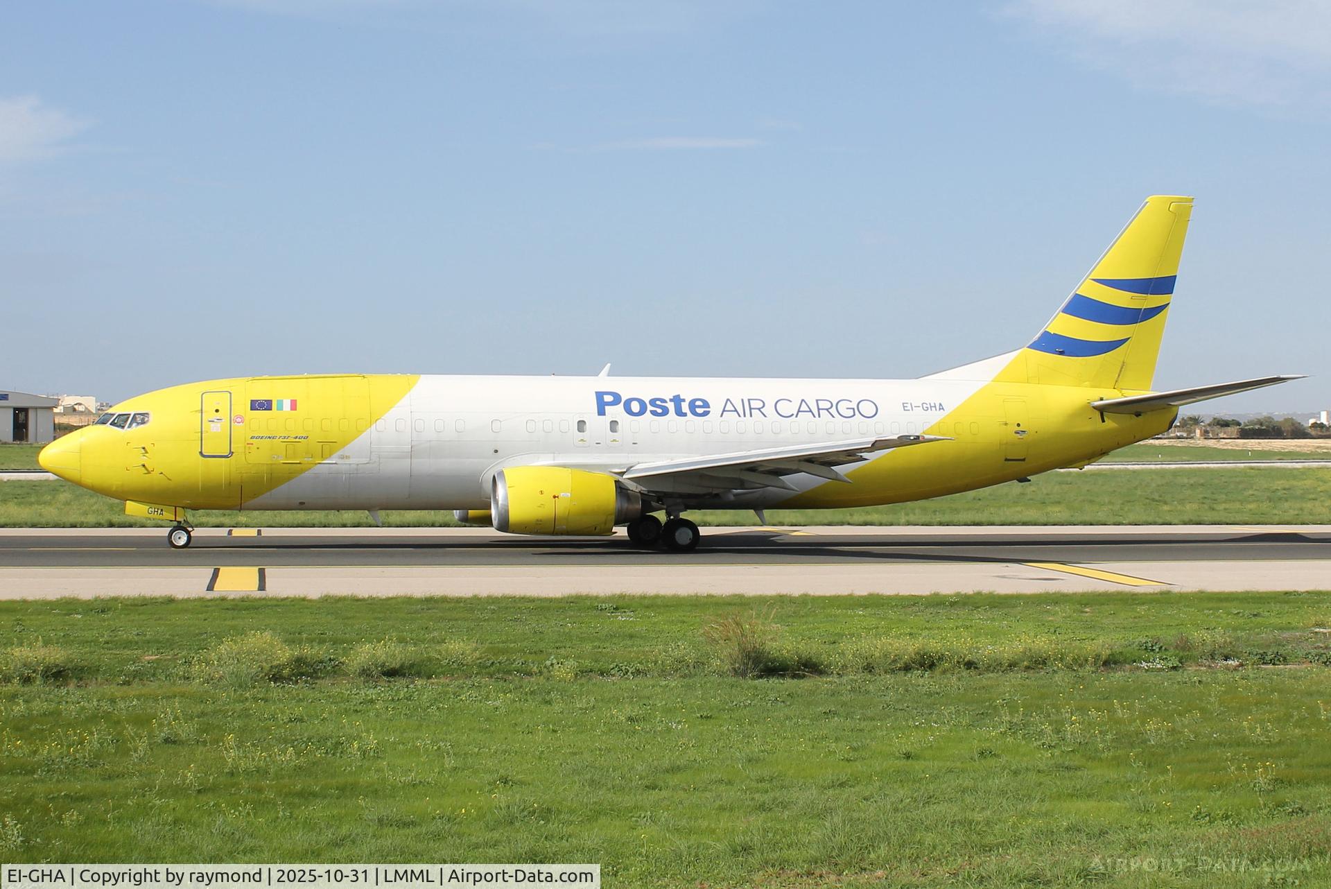 EI-GHA, 1999 Boeing 737-490 C/N 28895, Boeing 737-490(F) reg EI-GHA of Poste Cargo departing from Malta.