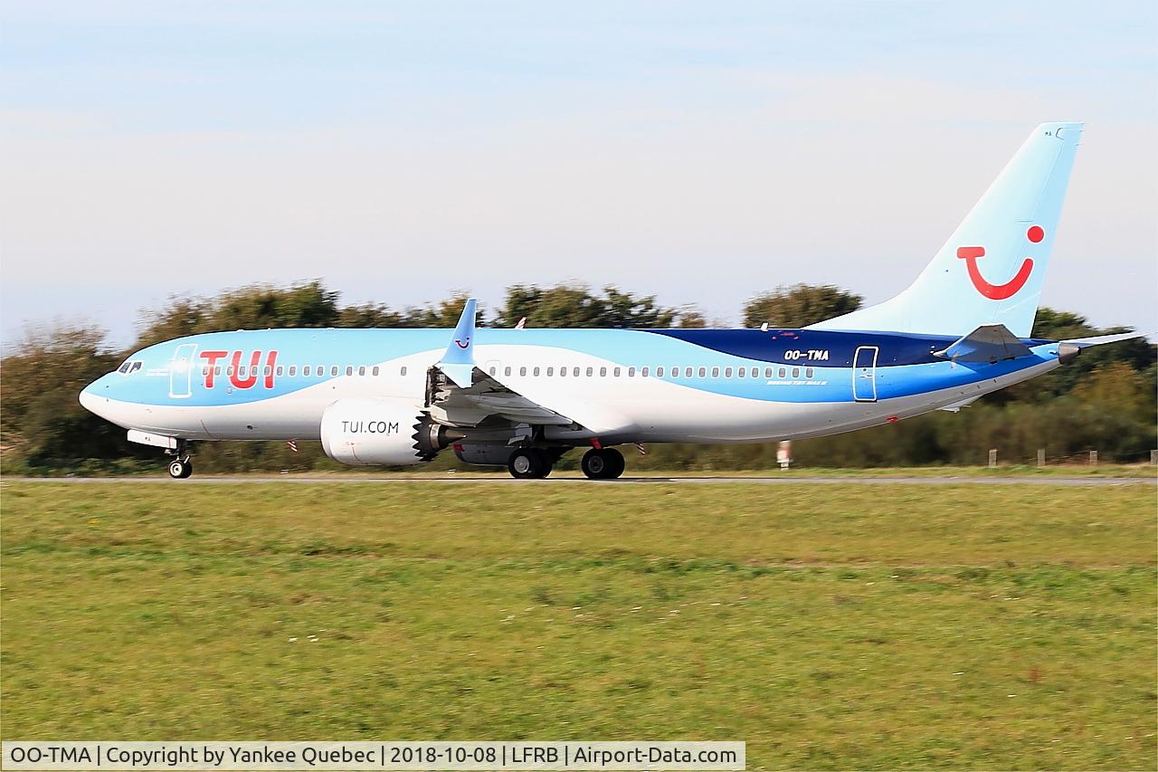 OO-TMA, 2018 Boeing 737-8 MAX C/N 44590, Take off run rwy 25L, Brest-Bretagne airport (LFRB-BES)