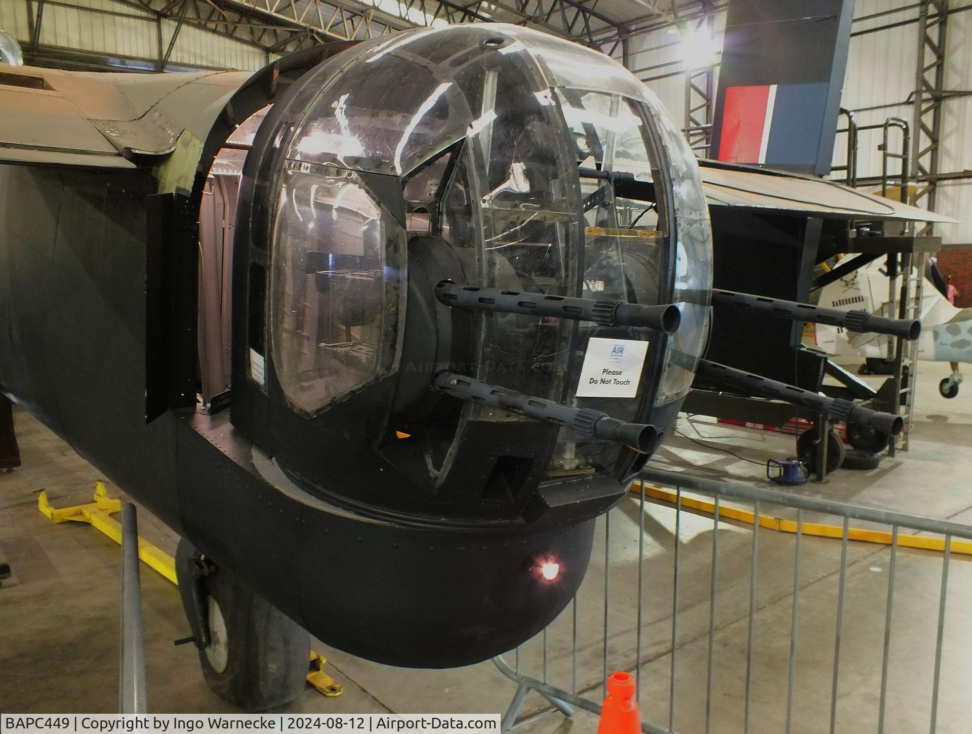 BAPC449, Handley Page HP-59 Halifax III C/N HR792, Handley Page Halifax III (composite airframe, parts from HR792, JP158, LW687 and Hastings TG536) displayed as RAF LV907 'NP F' on port side and as French AF LL553 'O H7' on starboard side, at the Yorkshire Air Museum, Elvington