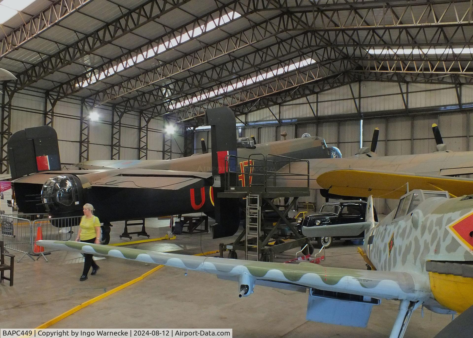 BAPC449, Handley Page HP-59 Halifax III C/N HR792, Handley Page Halifax III (composite airframe, parts from HR792, JP158, LW687 and Hastings TG536) displayed as RAF LV907 'NP F' on port side and as French AF LL553 'O H7' on starboard side, at the Yorkshire Air Museum, Elvington