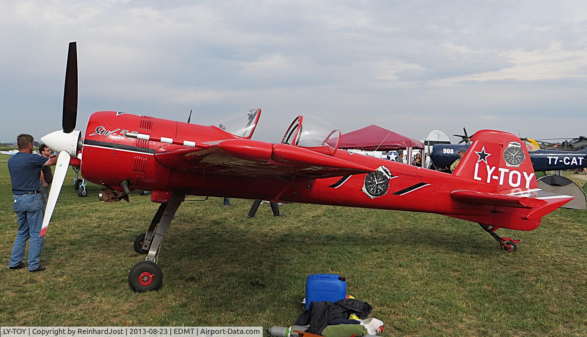 LY-TOY, Yakovlev Yak-55 C/N 901105, LY-TOY advertising for a watch at Tannkosh 2013